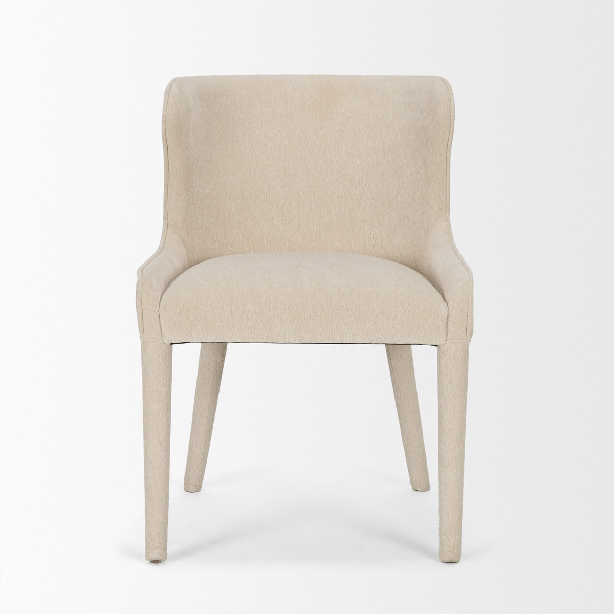 Nolan wingback dining chair in cream chenille, angled view