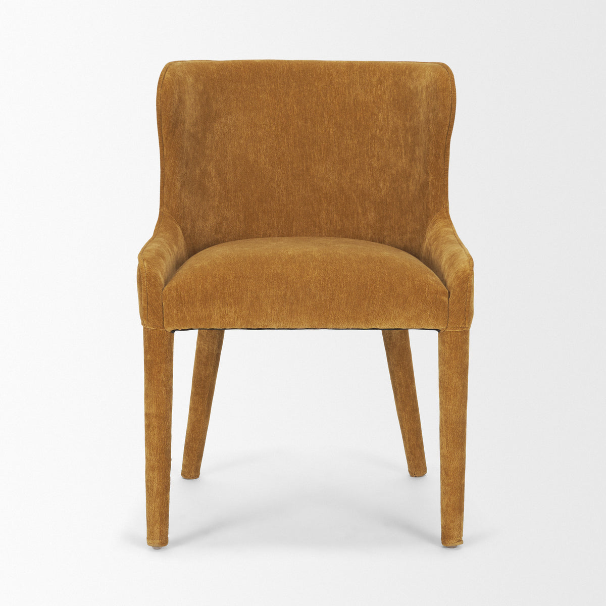 Nolan wingback dining chair in rust chenille, angled view