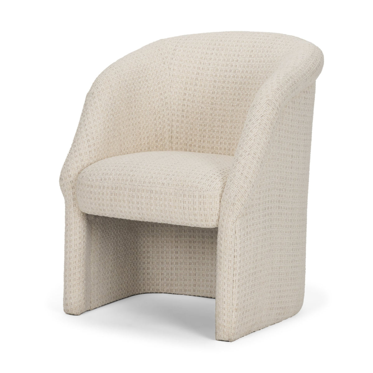 Curtis barrel back dining armchair in cream fabric with tapered wood legs