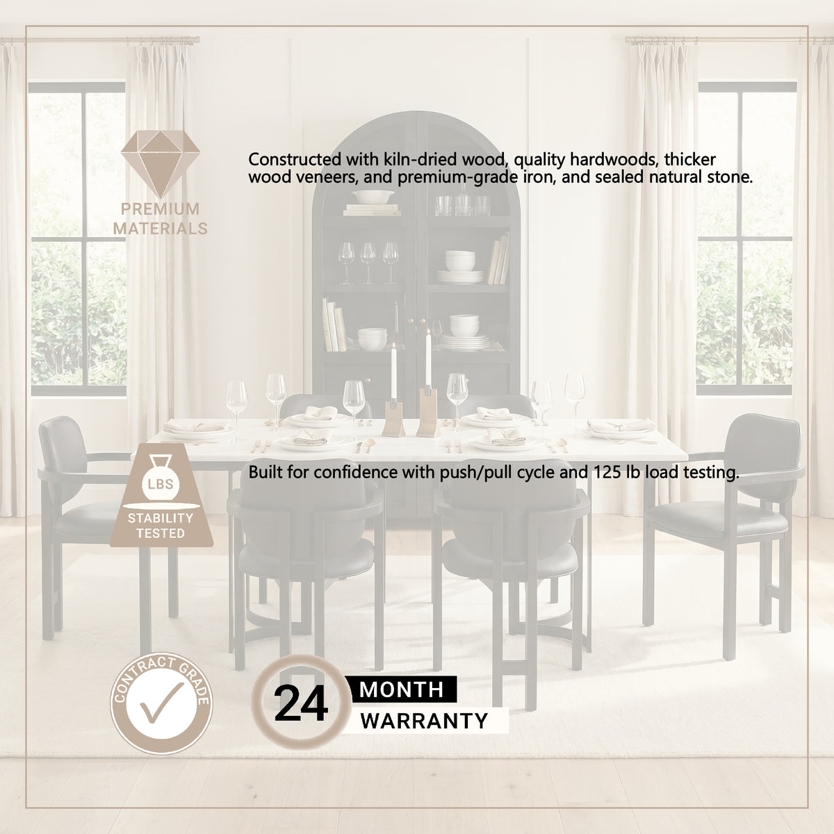 Tanner marble dining table styled with chairs