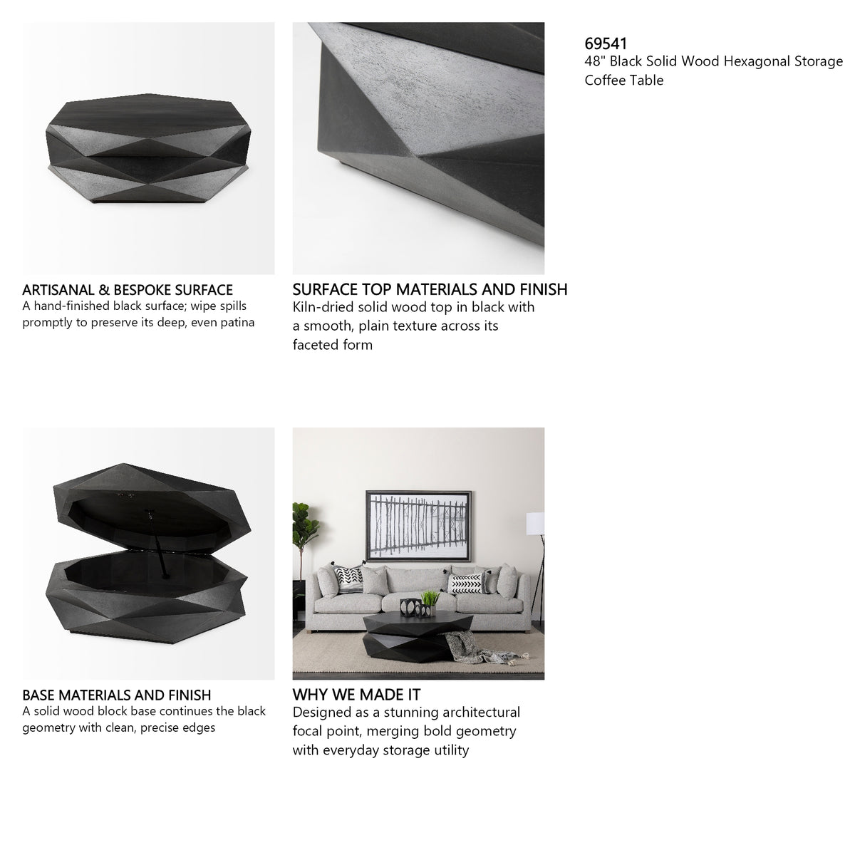 Arreto 48" Hexagonal Storage Coffee Table