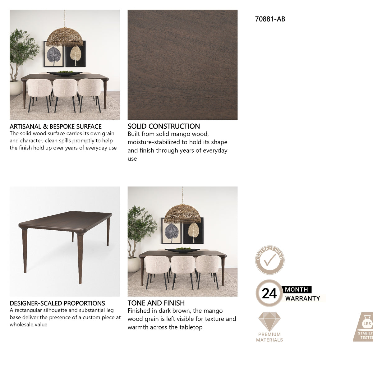 Suvan dining table in med-dark brown styled in a dining room