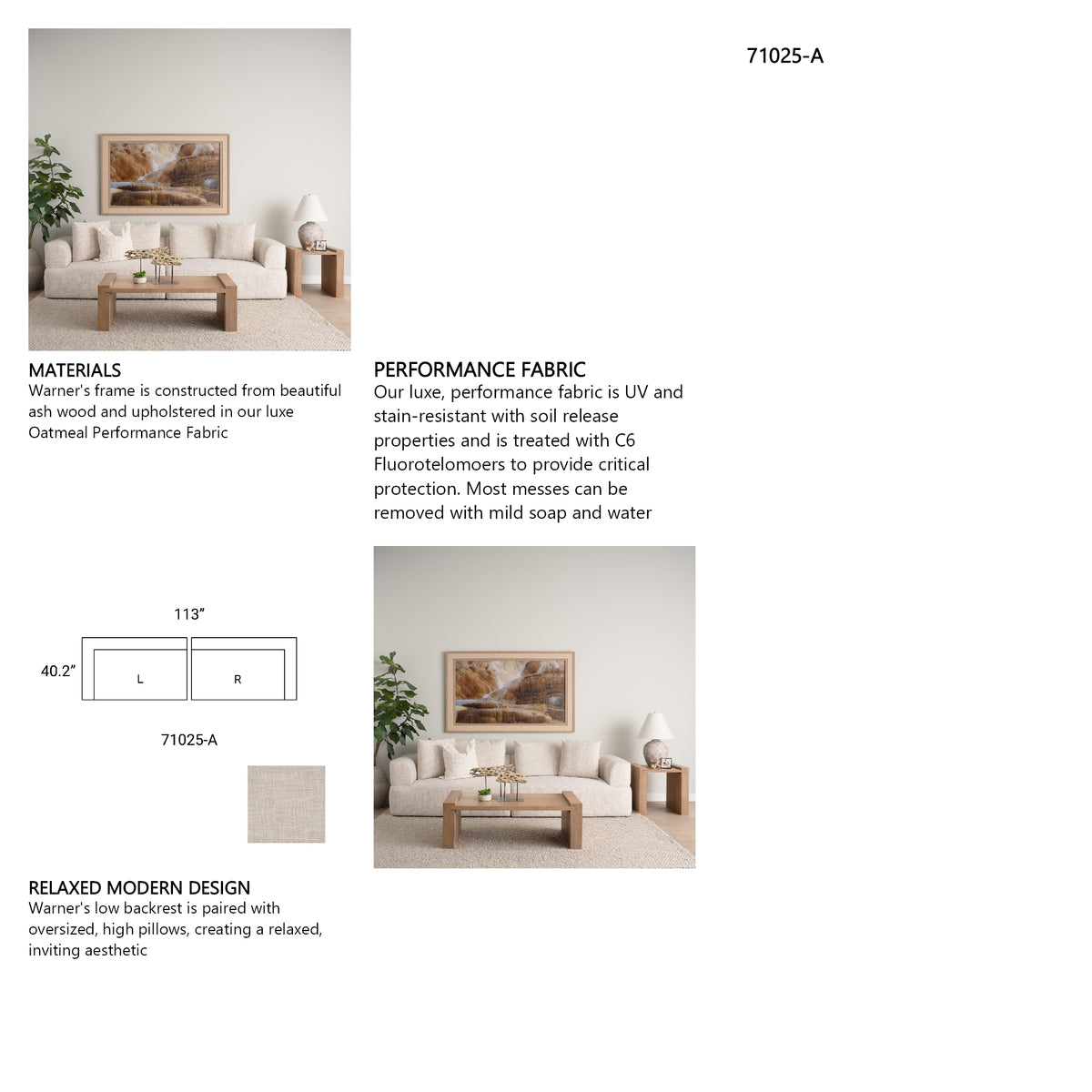 Warner 2-piece sofa dimension diagram