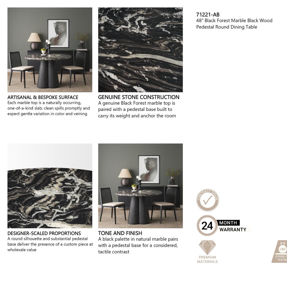 Marilyn marble dining table styled in a dining room