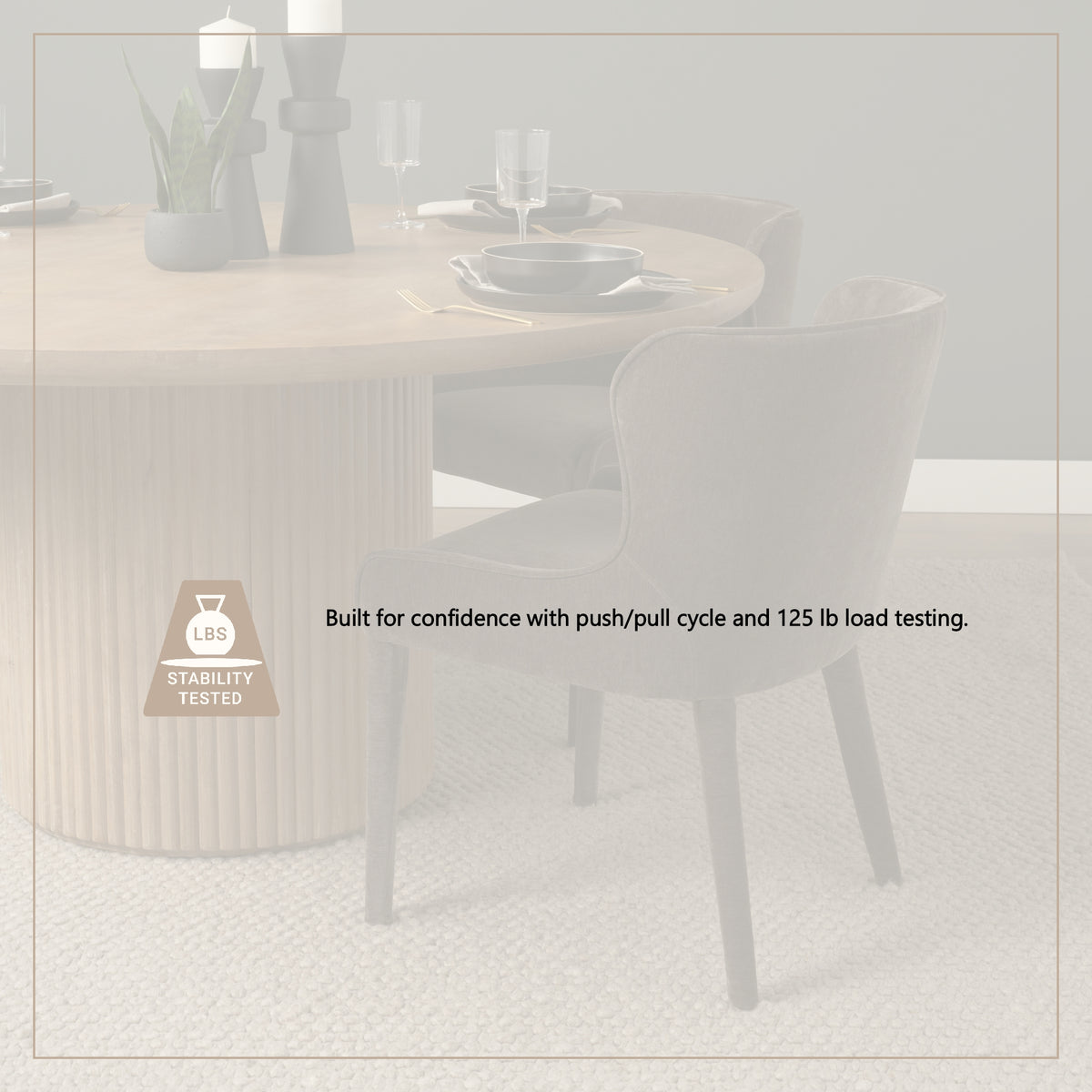 Nolan charcoal chenille styled in a dining room