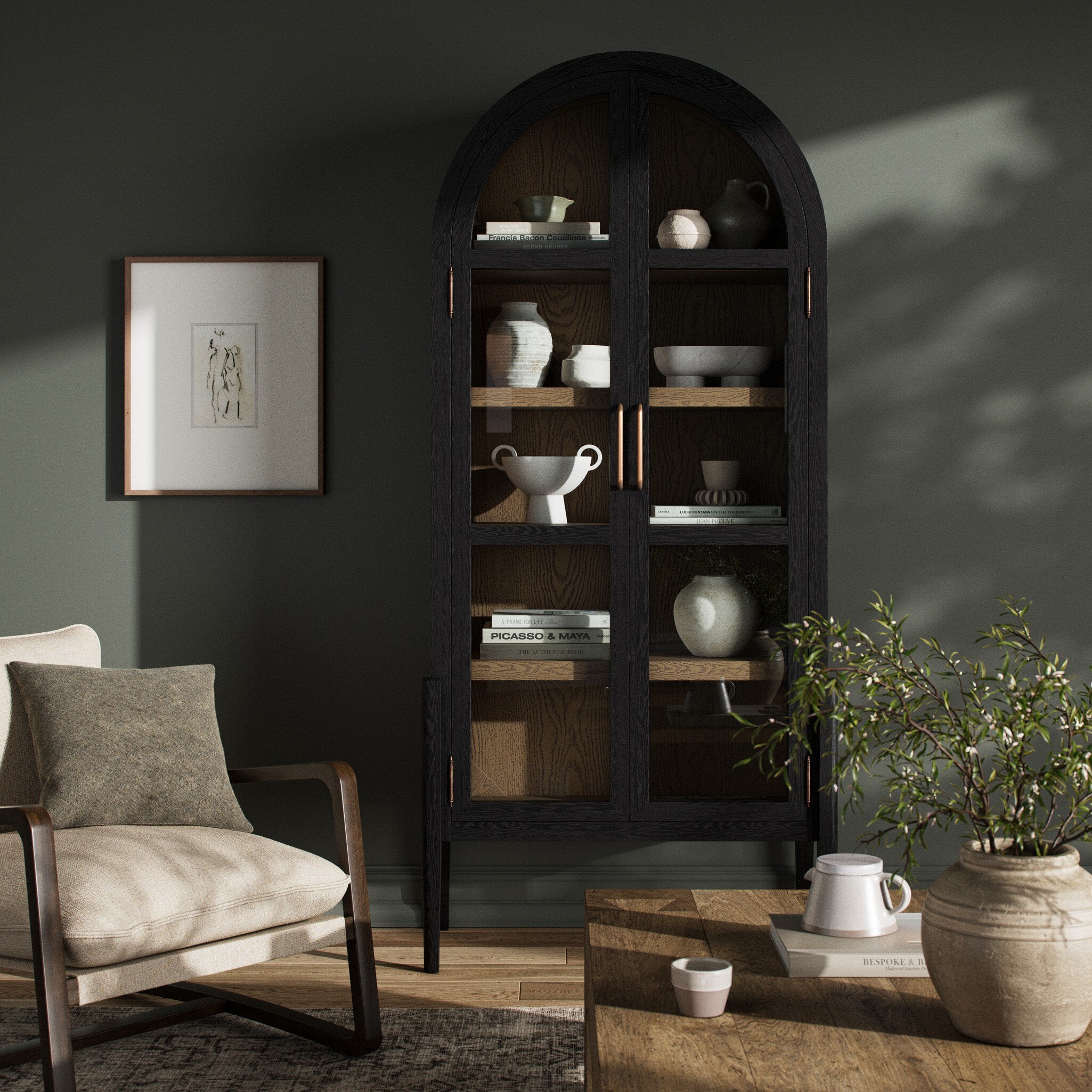 Tolle Cabinet in Drifted Matte Black — styled in a living space