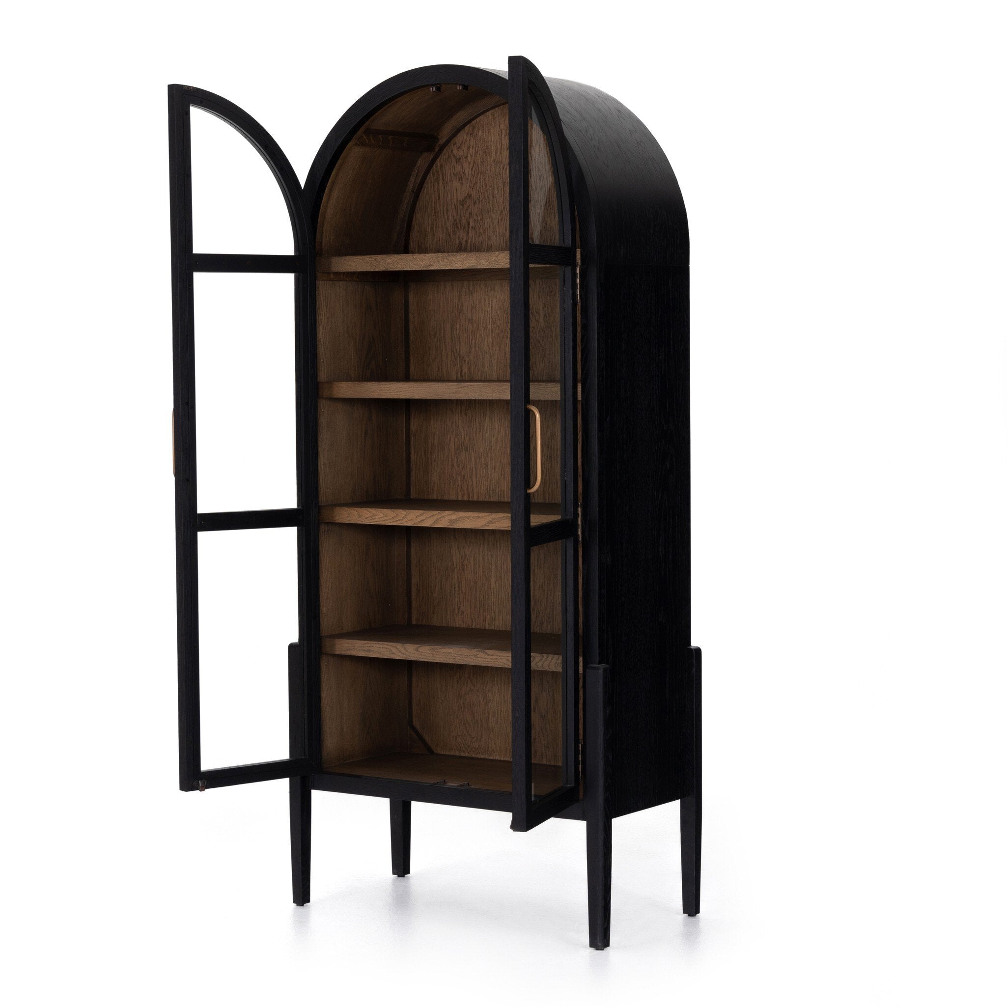 Tolle Cabinet in Drifted Matte Black — open doors and shelving