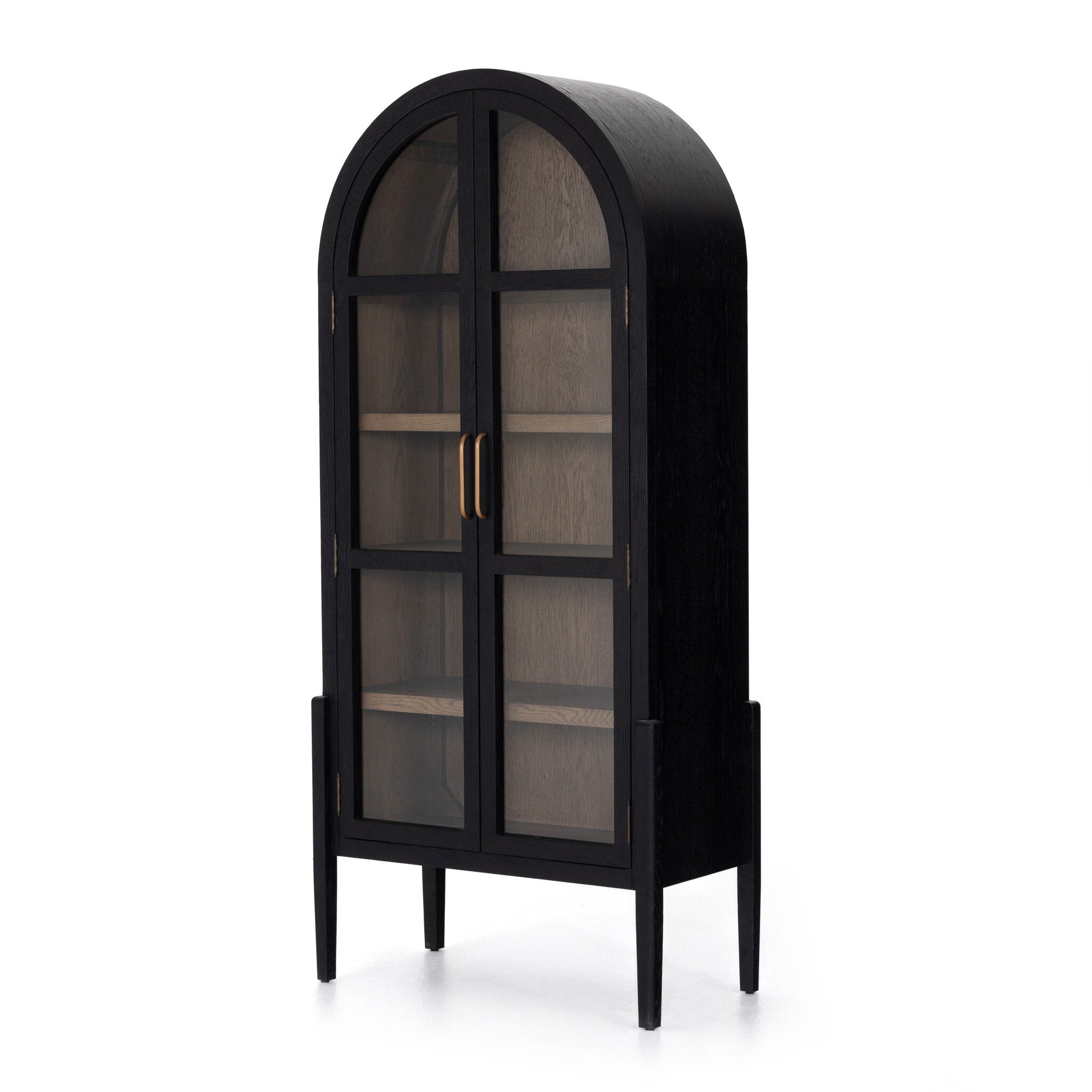 Tolle Cabinet in Drifted Matte Black with Drifted Oak interior — arched display cabinet
