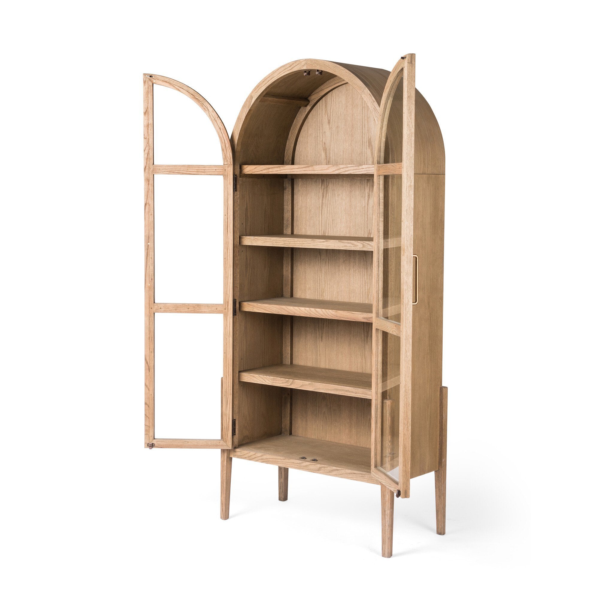 Tolle Cabinet in Drifted Oak — open doors and shelving
