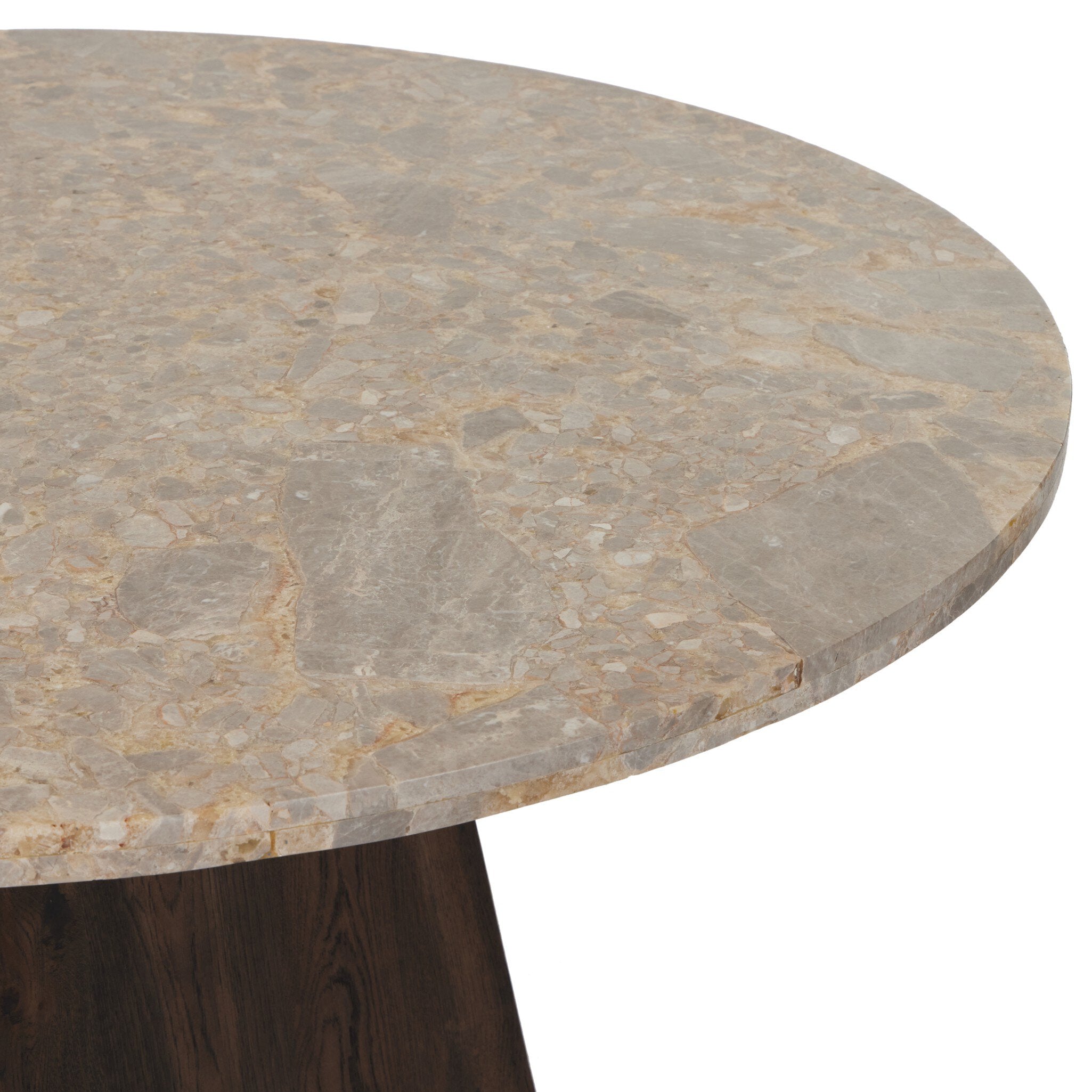 Brisa Round Dining Table 55" — Dune Onyx and Grey Tobacco oak, detail view