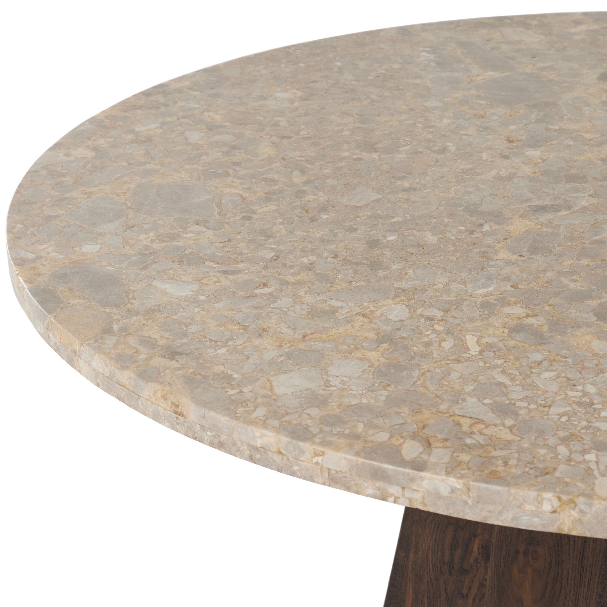 Brisa Round Dining Table 55" — geometric oak base detail