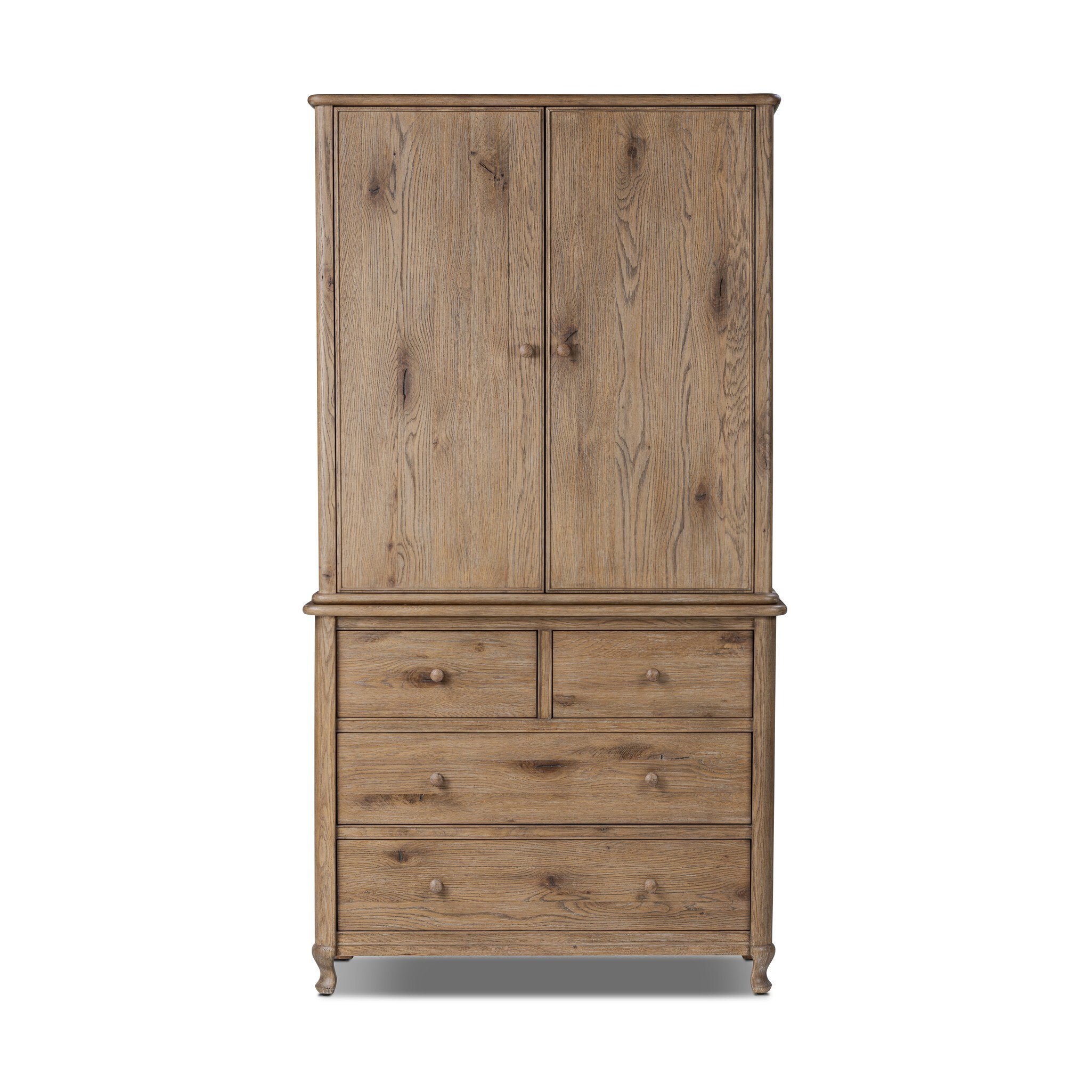 Four Hands Pika Armoire in Weathered Oak, front view with doors closed