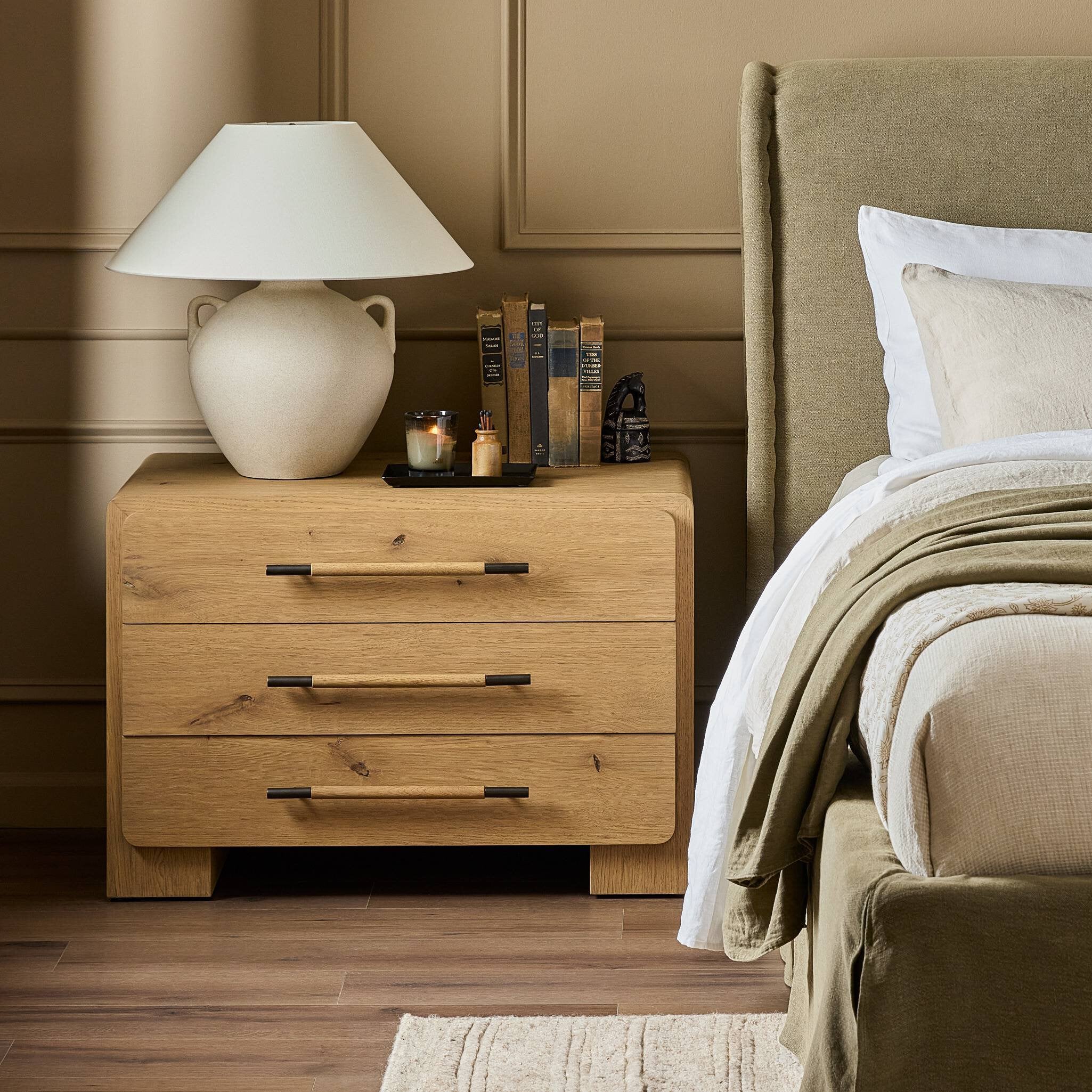 Eden Nightstand styled in a bedroom setting