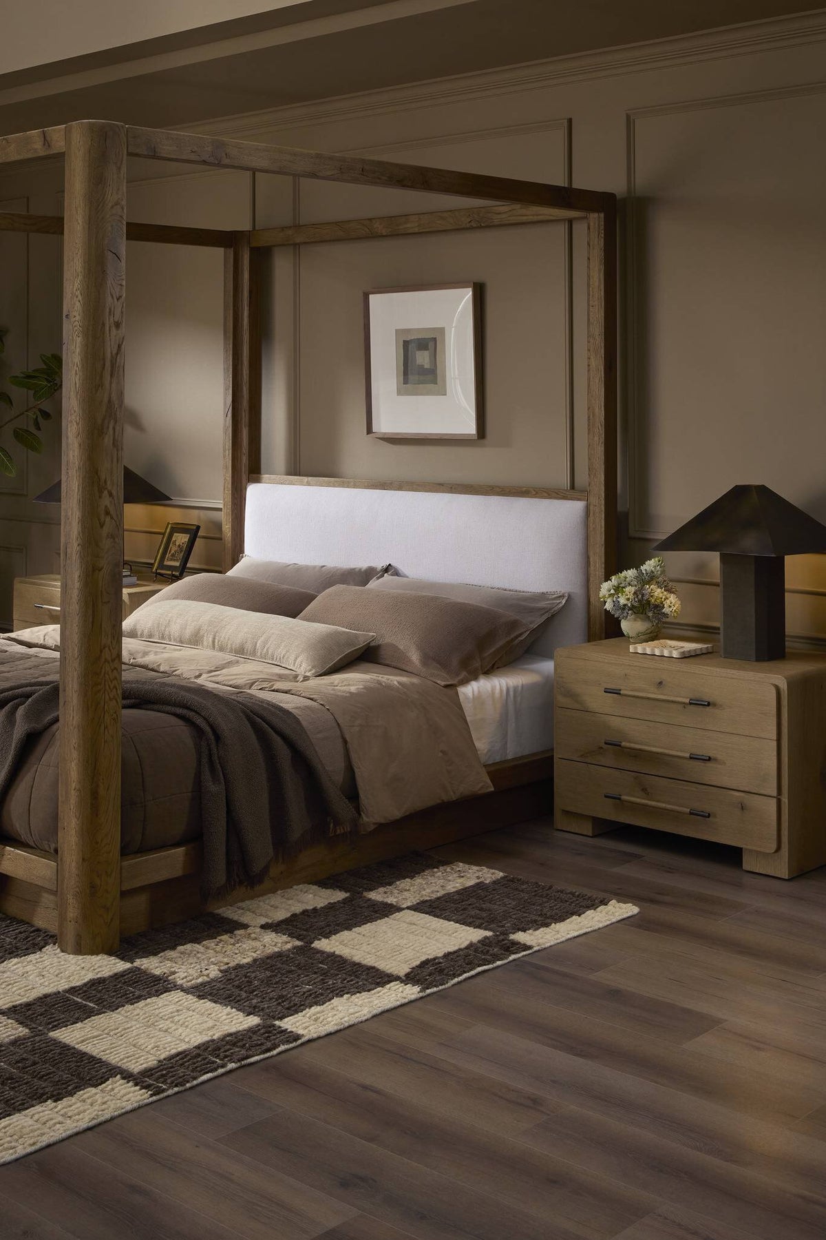 Detail of the Eden Nightstand in a styled bedroom scene
