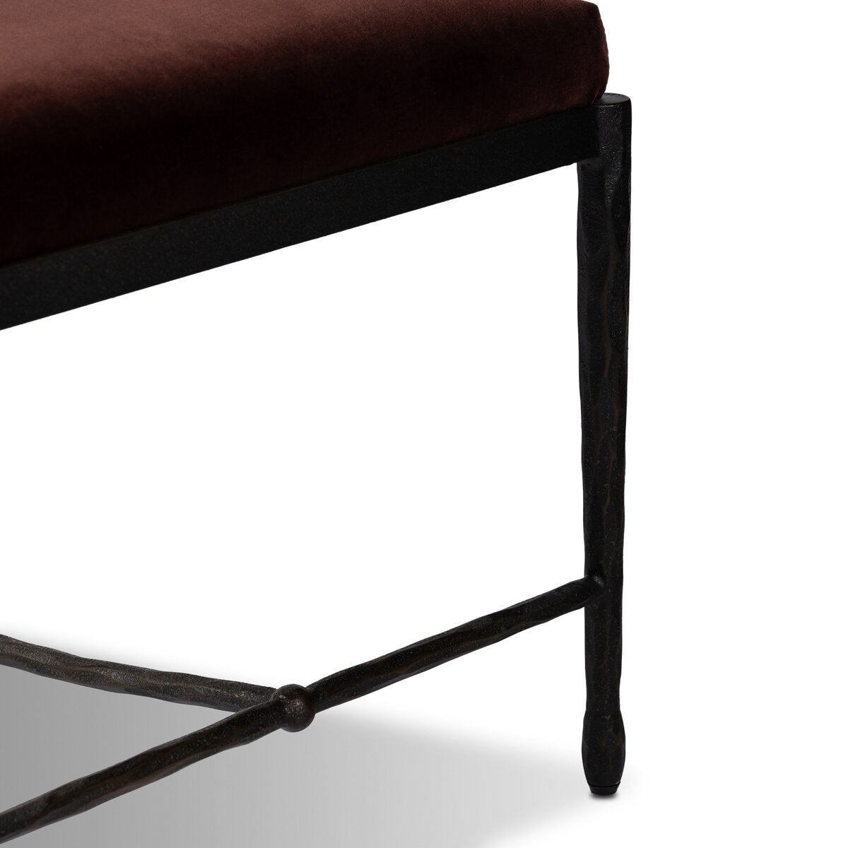 Jade Accent Bench in Surrey Plum velvet-like weave, additional view