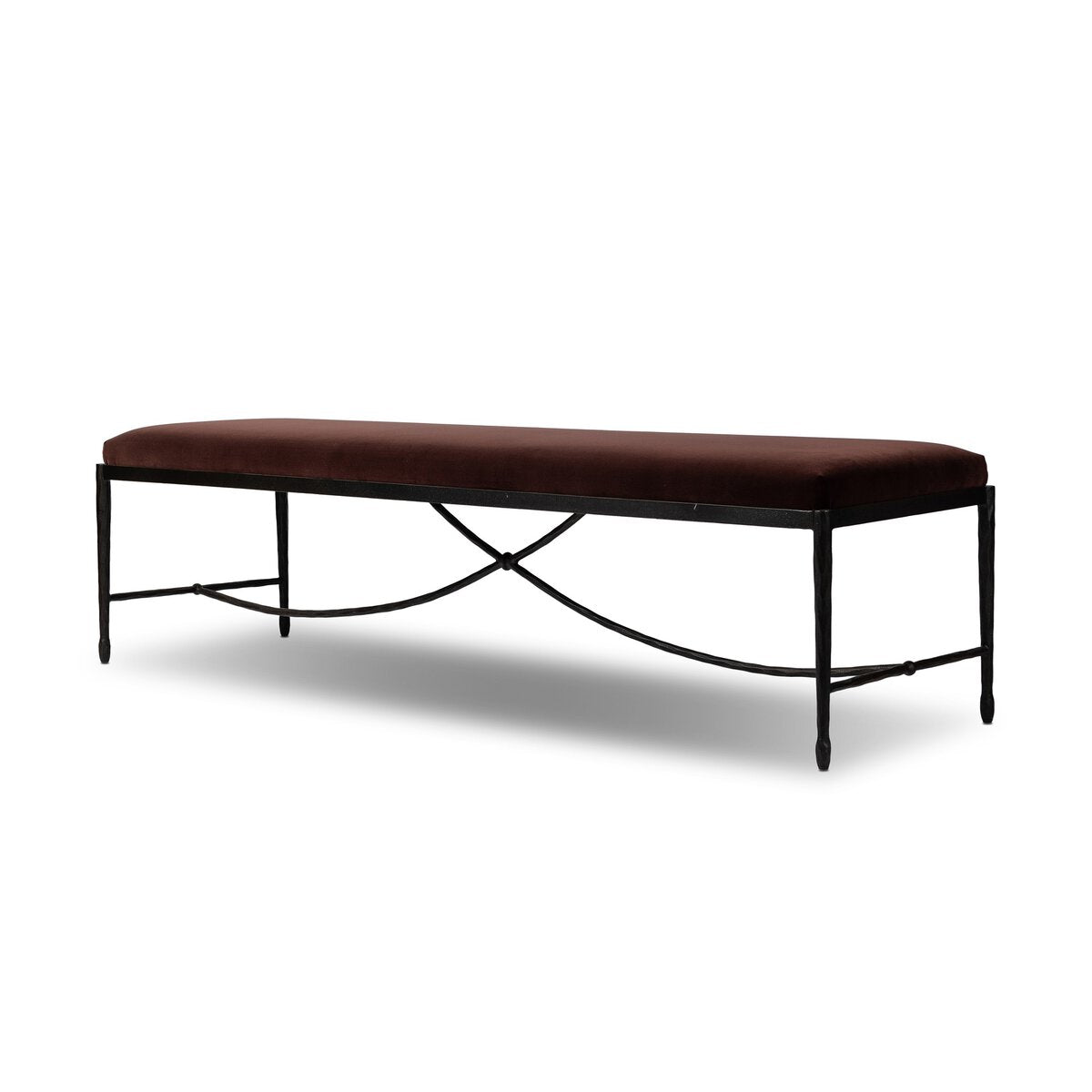 Jade Accent Bench in Surrey Plum velvet-like weave, additional view