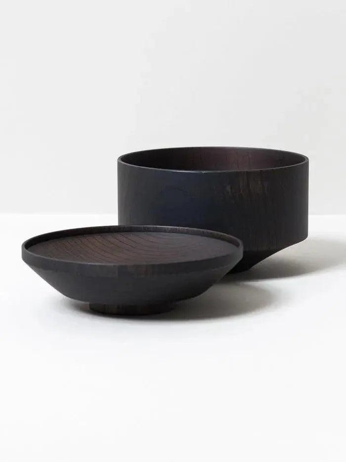 Tsumugi Wooden Bowl with Lid - Mentsuu (Black) - EarthLoom