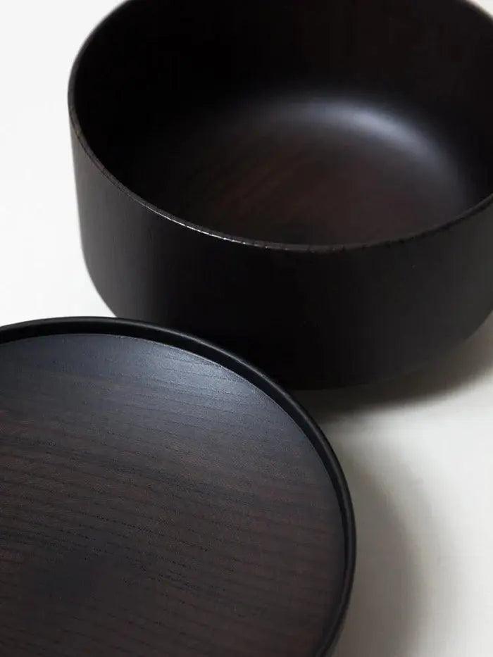 Tsumugi Wooden Bowl with Lid - Mentsuu (Black) - EarthLoom