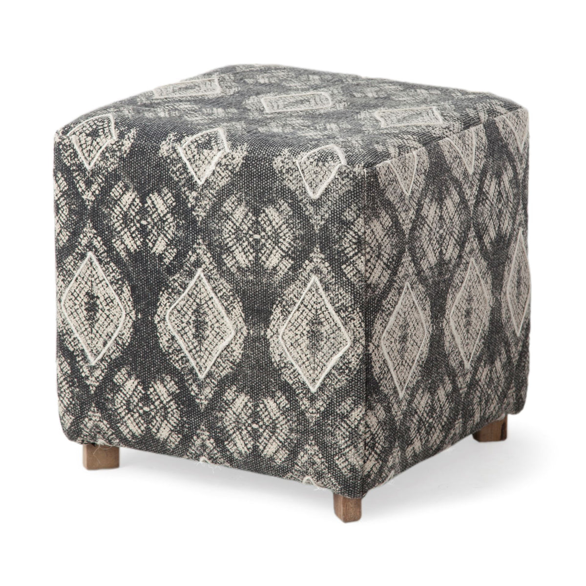 Pallu dhurrie cotton ottoman with wooden legs