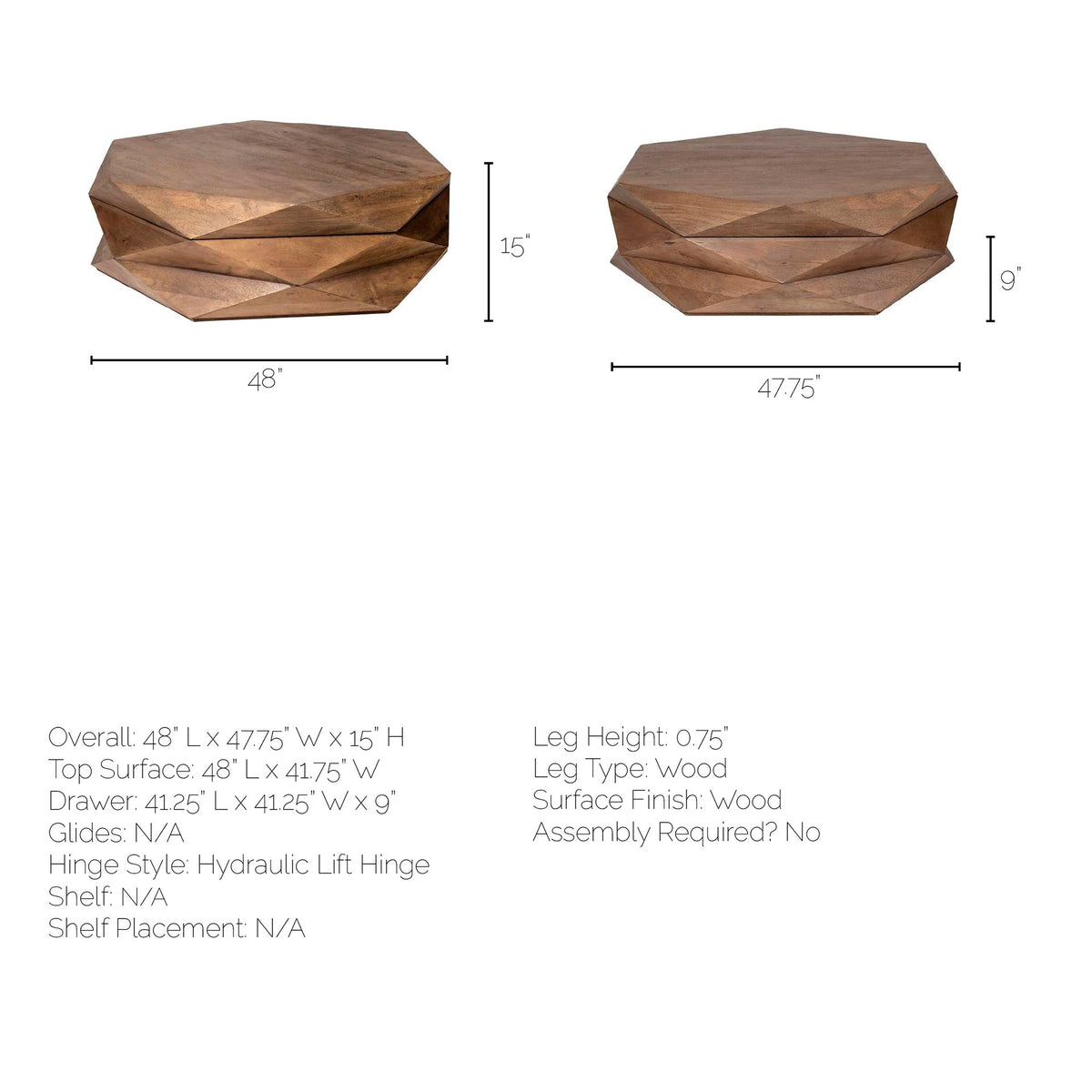 Arreto 48" Hexagonal Storage Coffee Table
