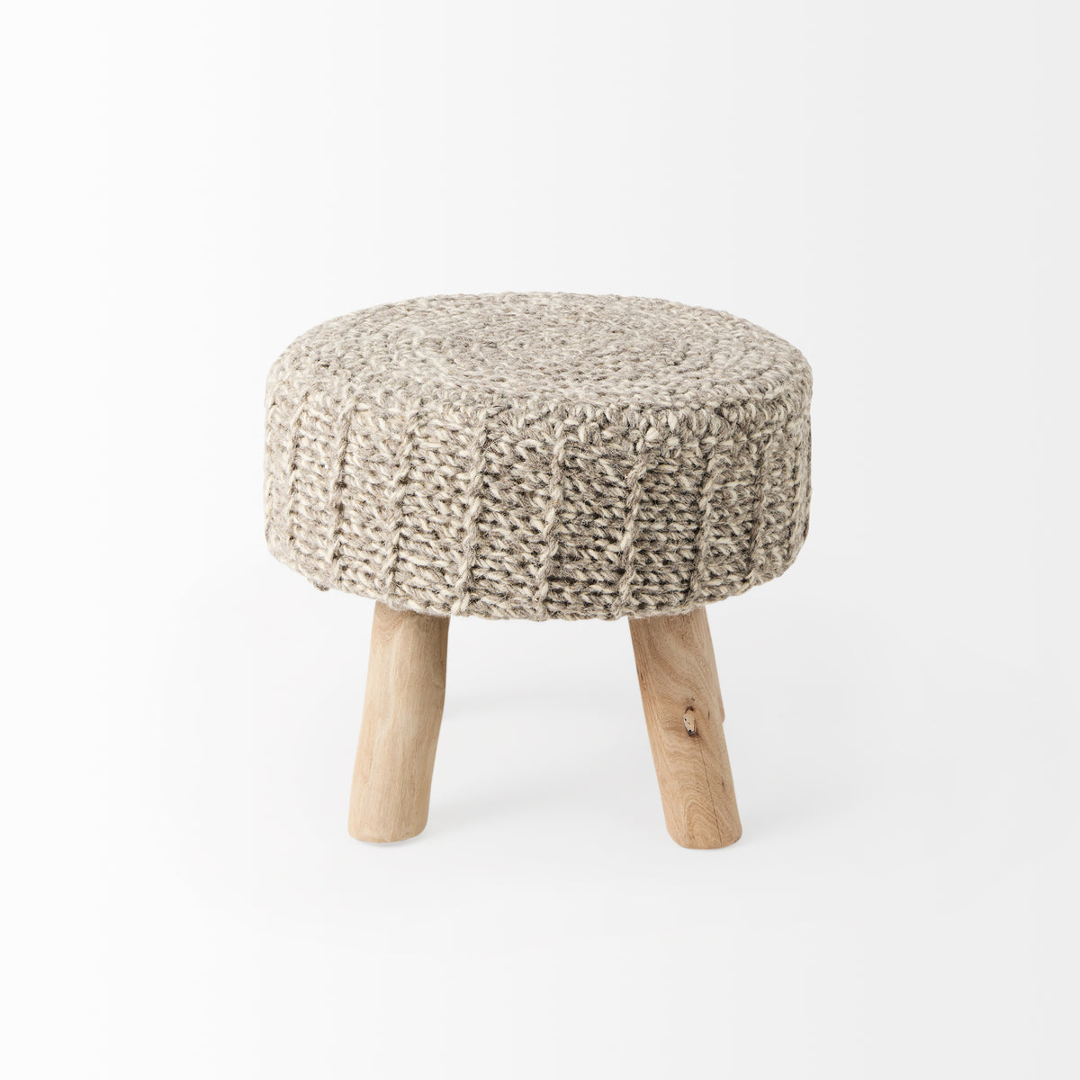 Bina 19 inch taupe wool stool, angle view