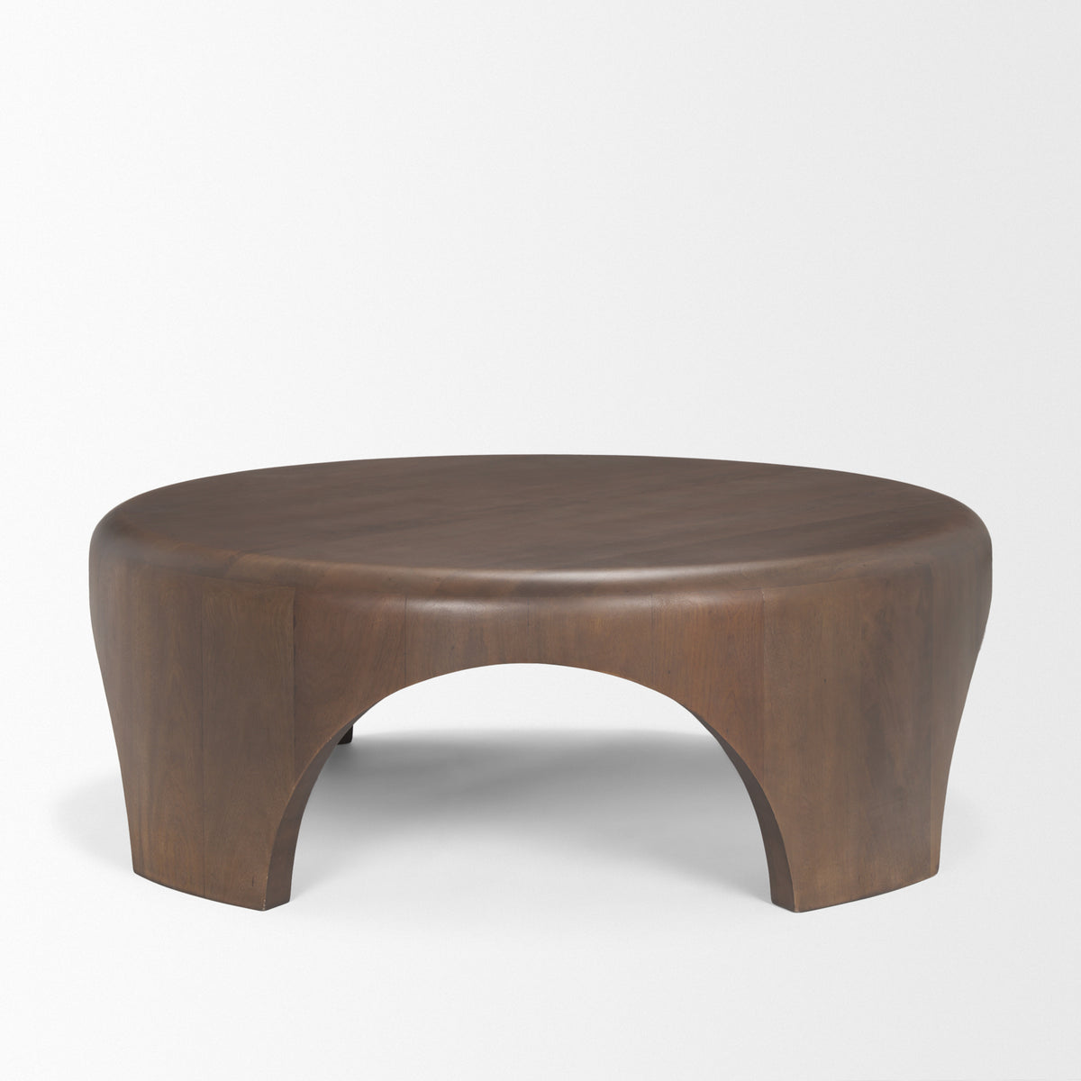 Shima round coffee table in dark brown, side view