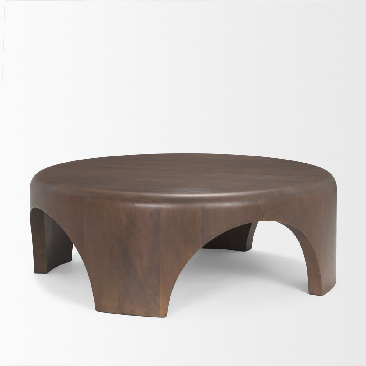 Shima round coffee table in dark brown, low view