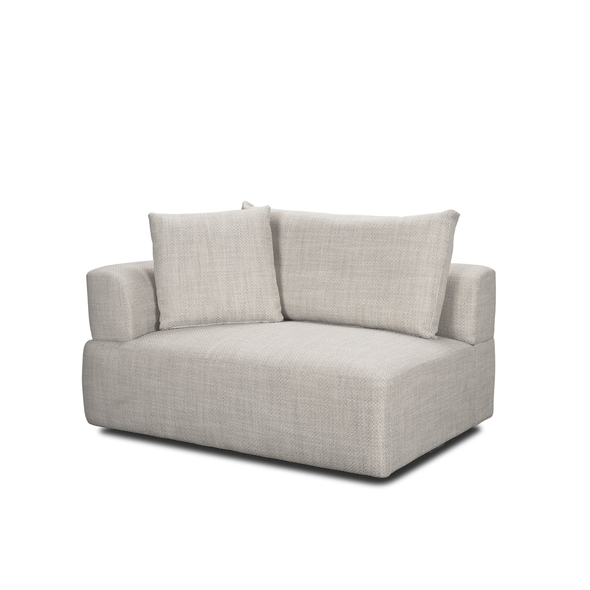 Gray sofa with two cushions on a white background