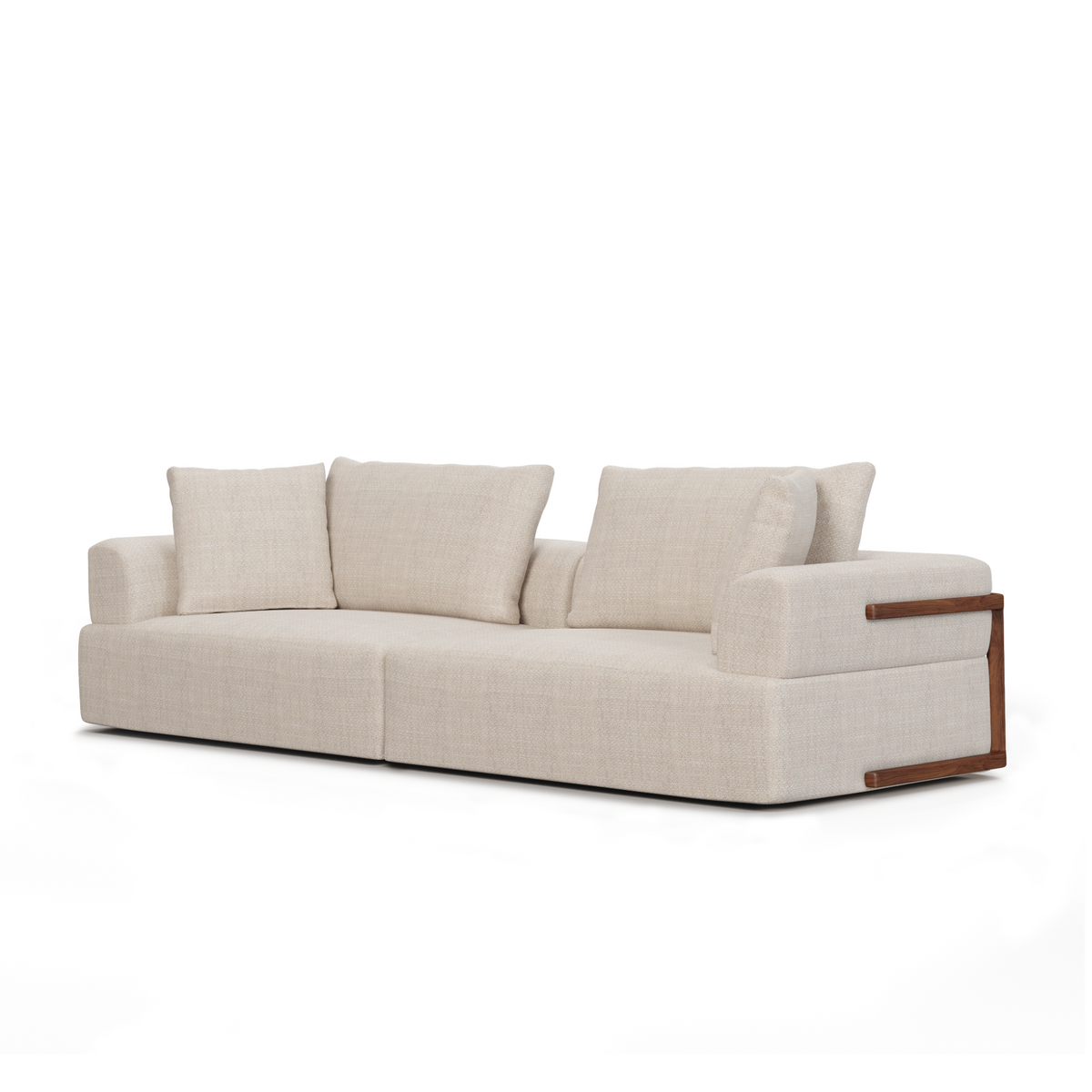 Warner 2-piece sofa in Oatmeal performance fabric with walnut wood arms