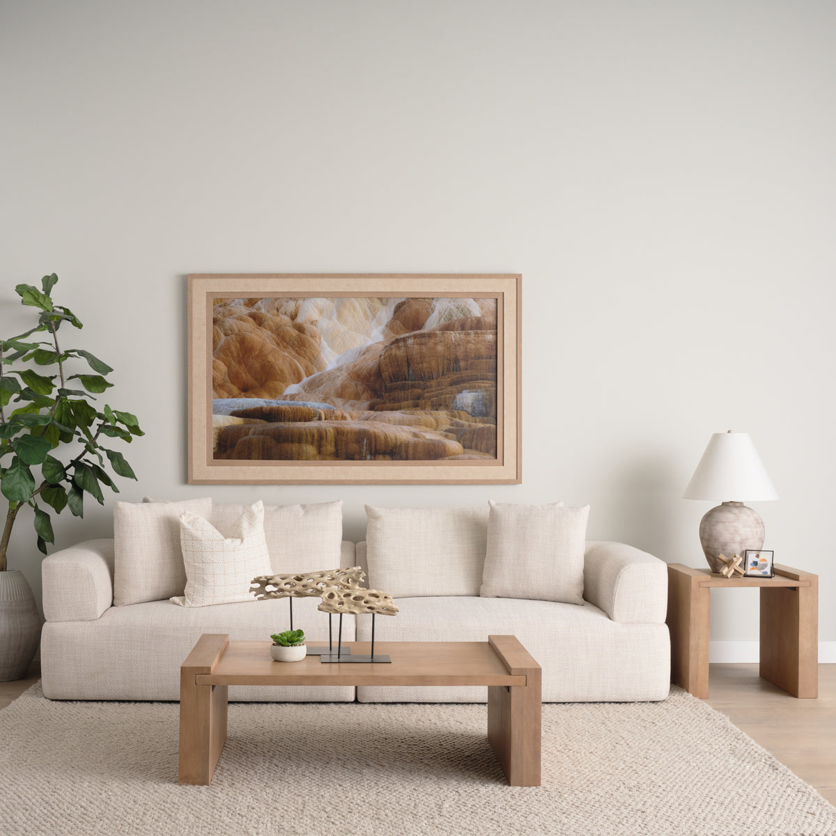 Warner 2-piece sofa in Oatmeal styled in a living room