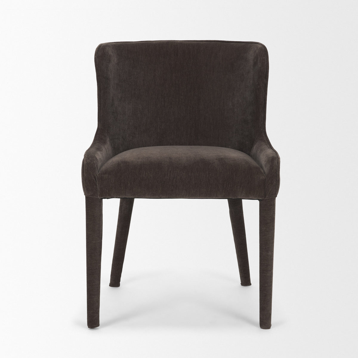 Nolan wingback dining chair in charcoal chenille, angled view
