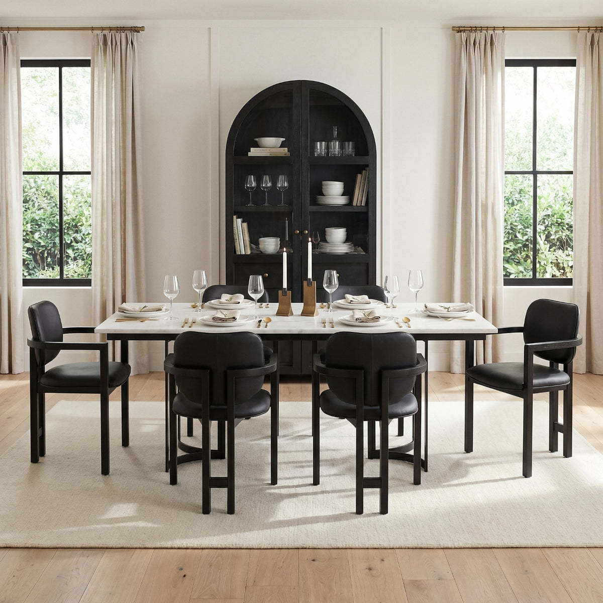 Tanner marble dining table styled in a dining room