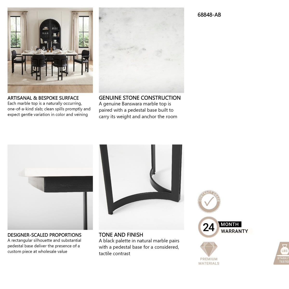 Tanner marble dining table styled in a dining room