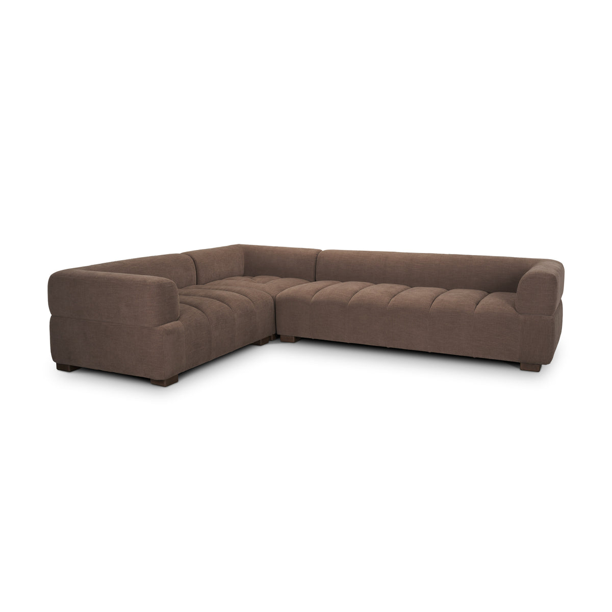 Warner Channel 3-piece modular sectional in brown channel-tufted fabric