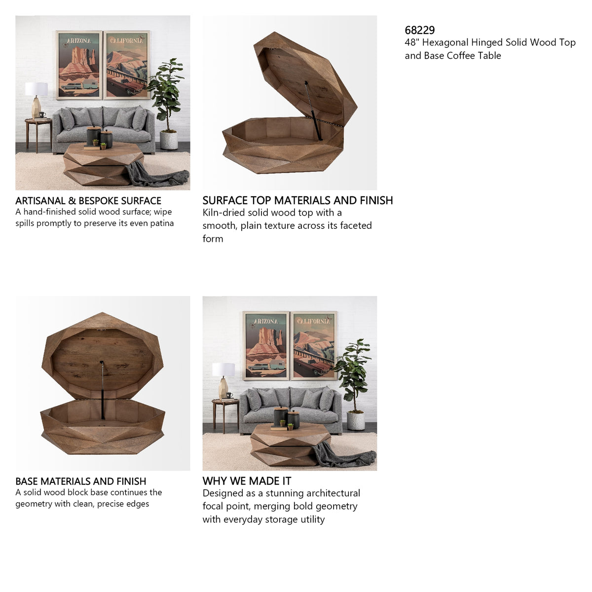 Arreto 48" Hexagonal Storage Coffee Table