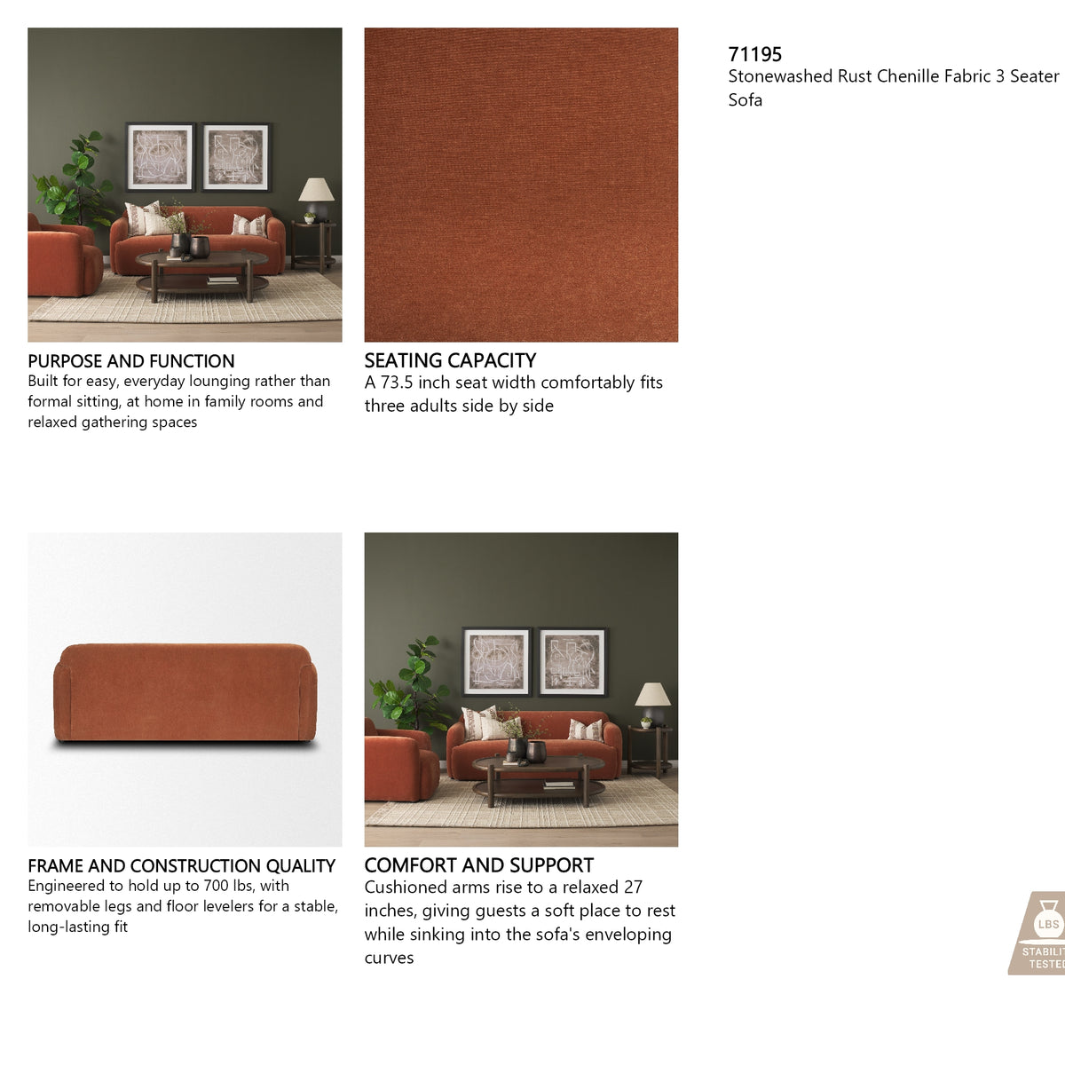 Saga sofa rust styled in a living room