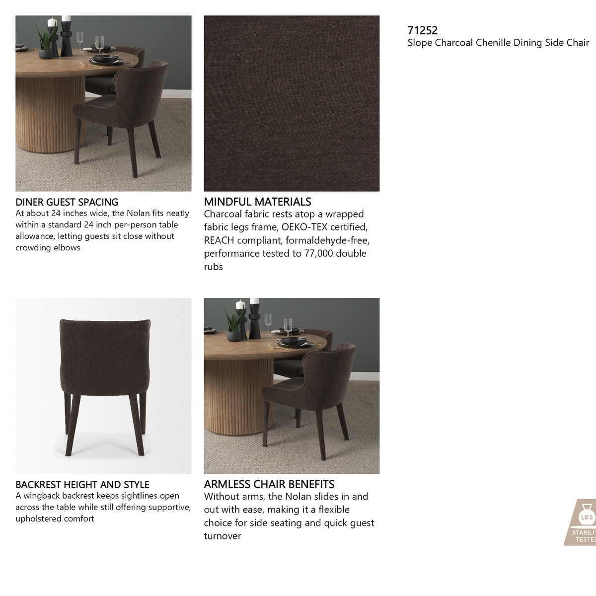 Nolan charcoal chenille styled at a dining table