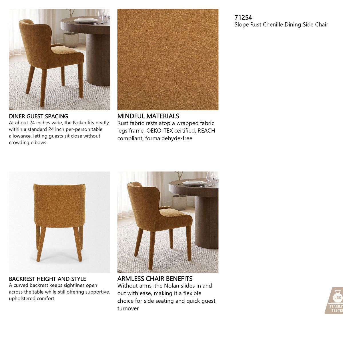 Nolan rust chenille styled at a dining table
