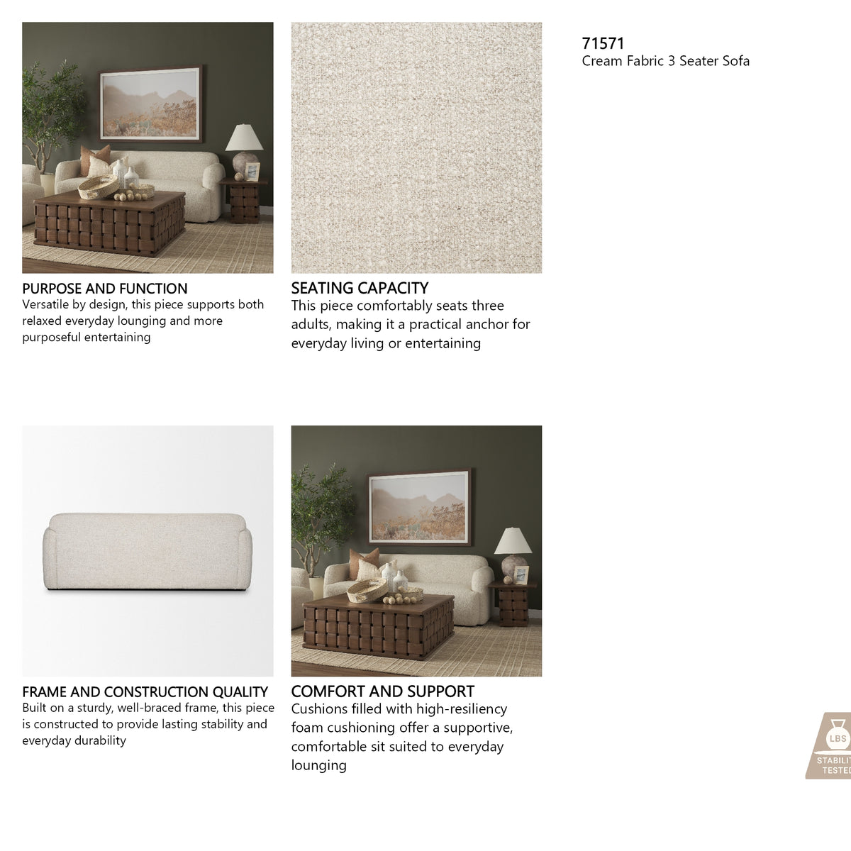 Saga sofa cream styled in a living room