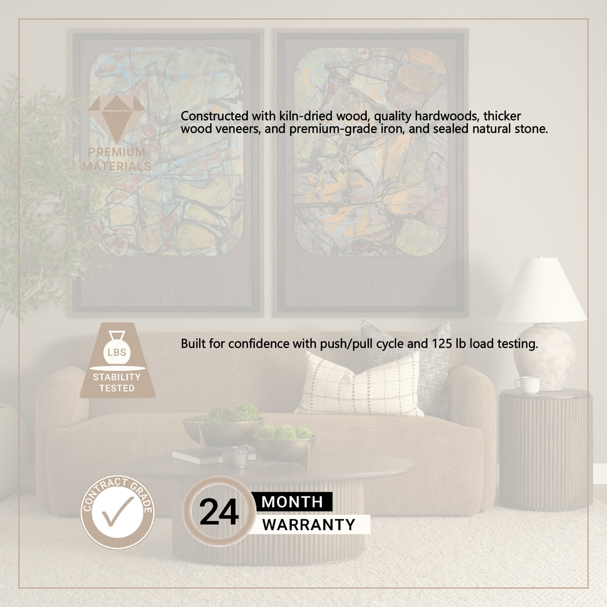 Saga sofa brown styled in a living room