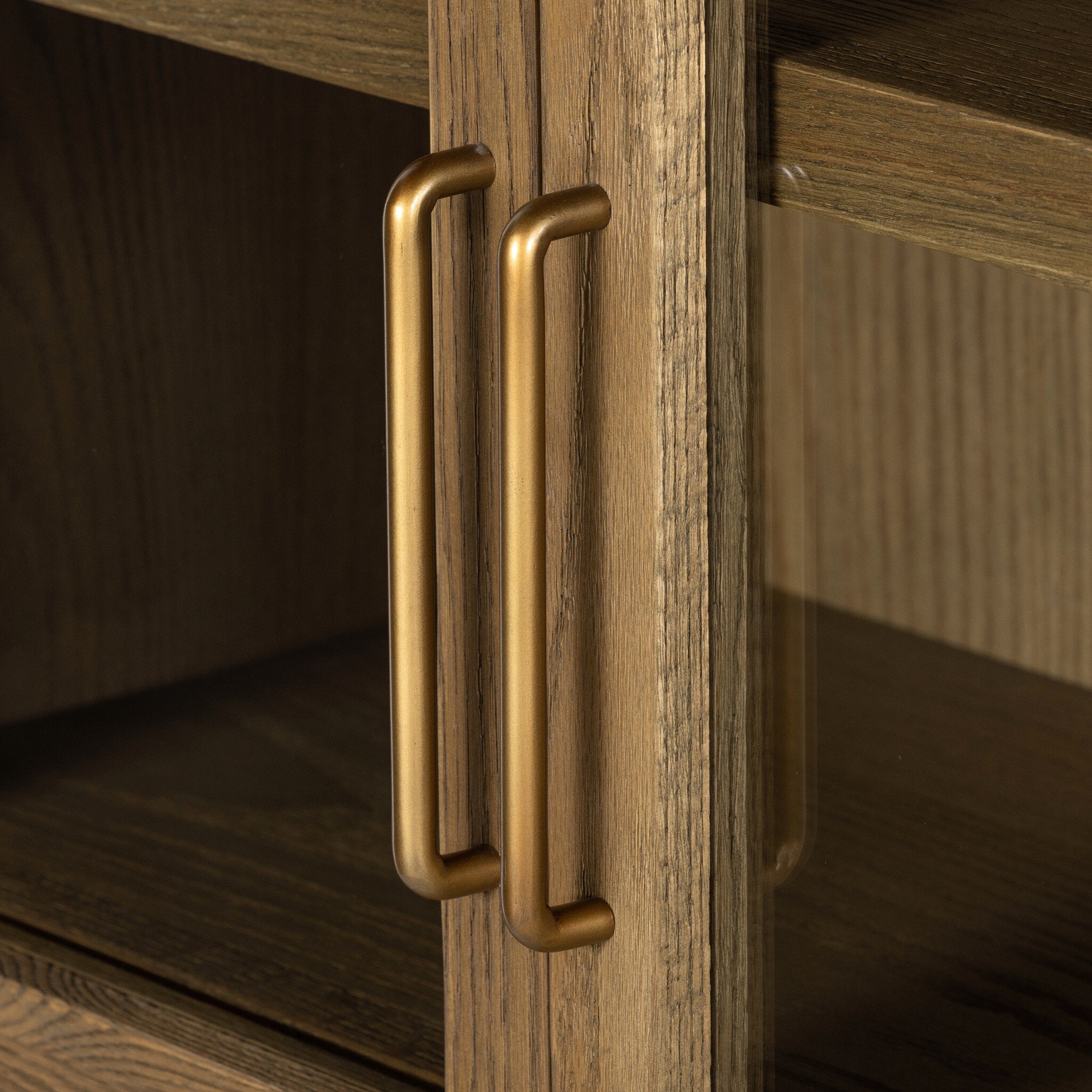 Tolle Cabinet in Drifted Oak — glass door detail