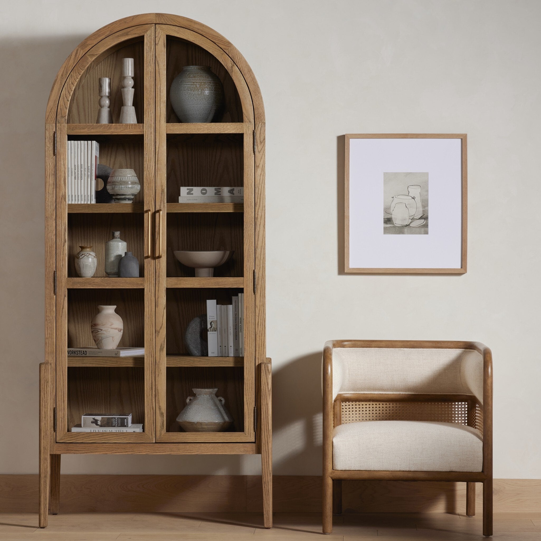 Tolle Cabinet in Drifted Oak — styled vignette