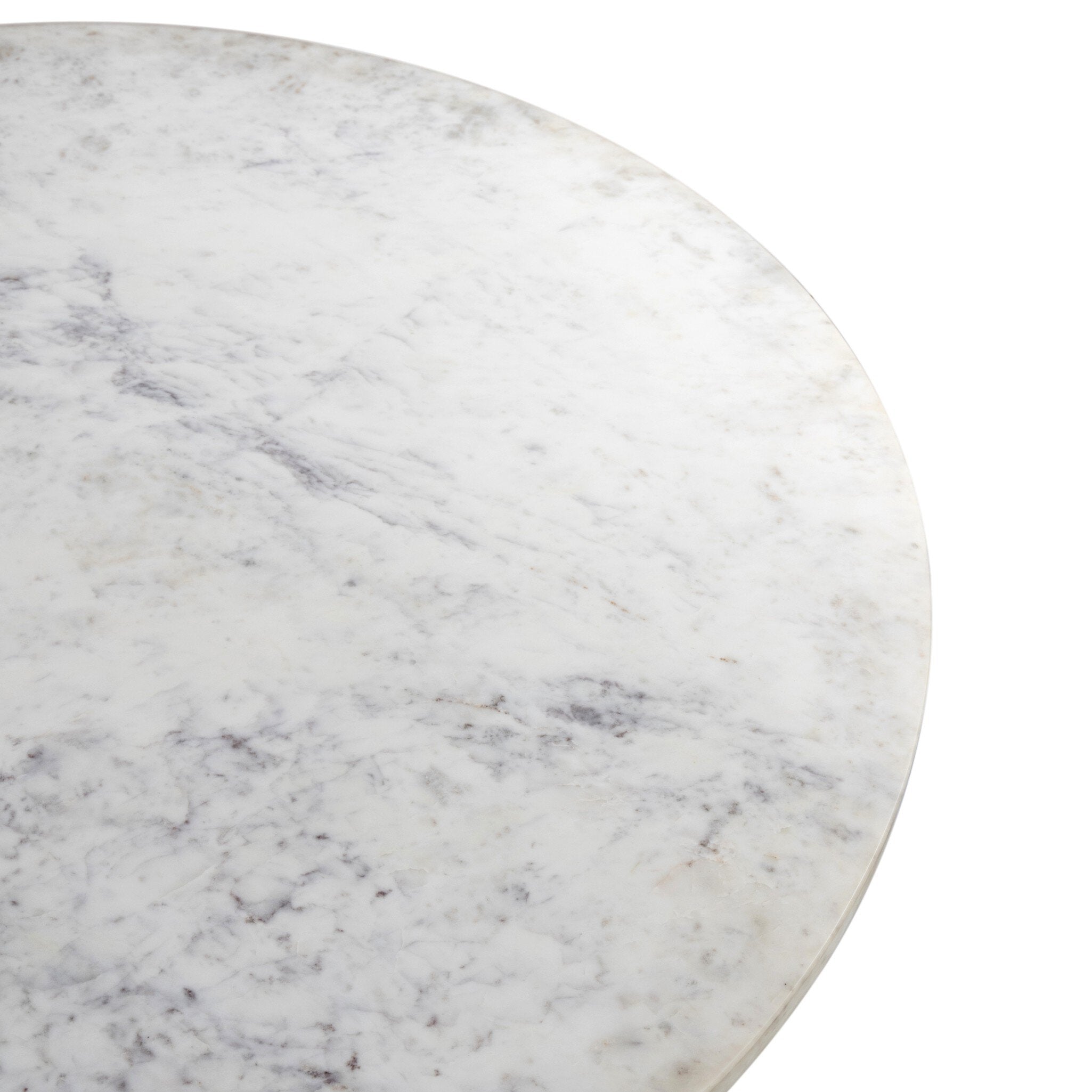 Mariah Round Dining Table 60" — white marble and light blonde oak, detail view
