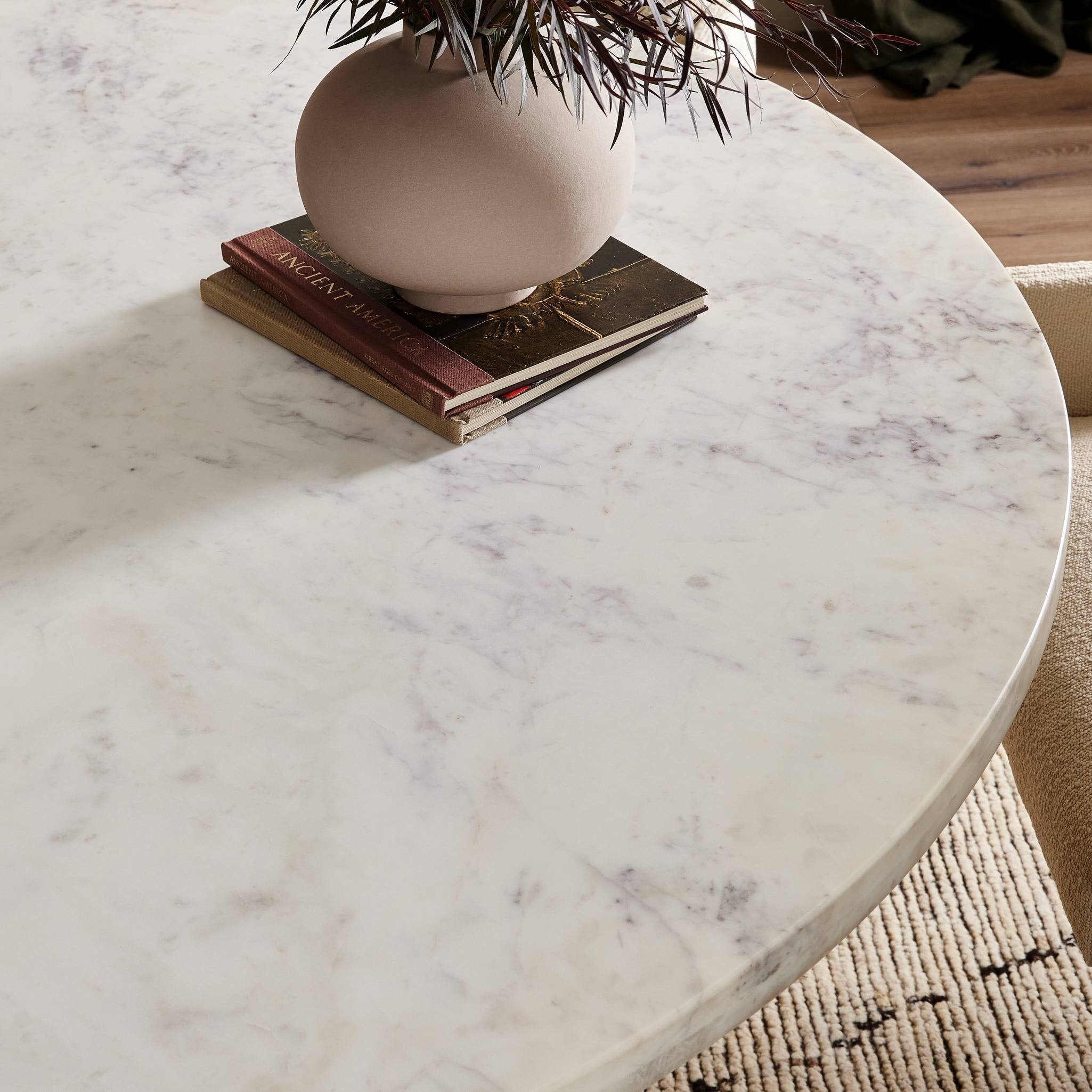 Mariah Round Dining Table 60" — marble and oak construction detail