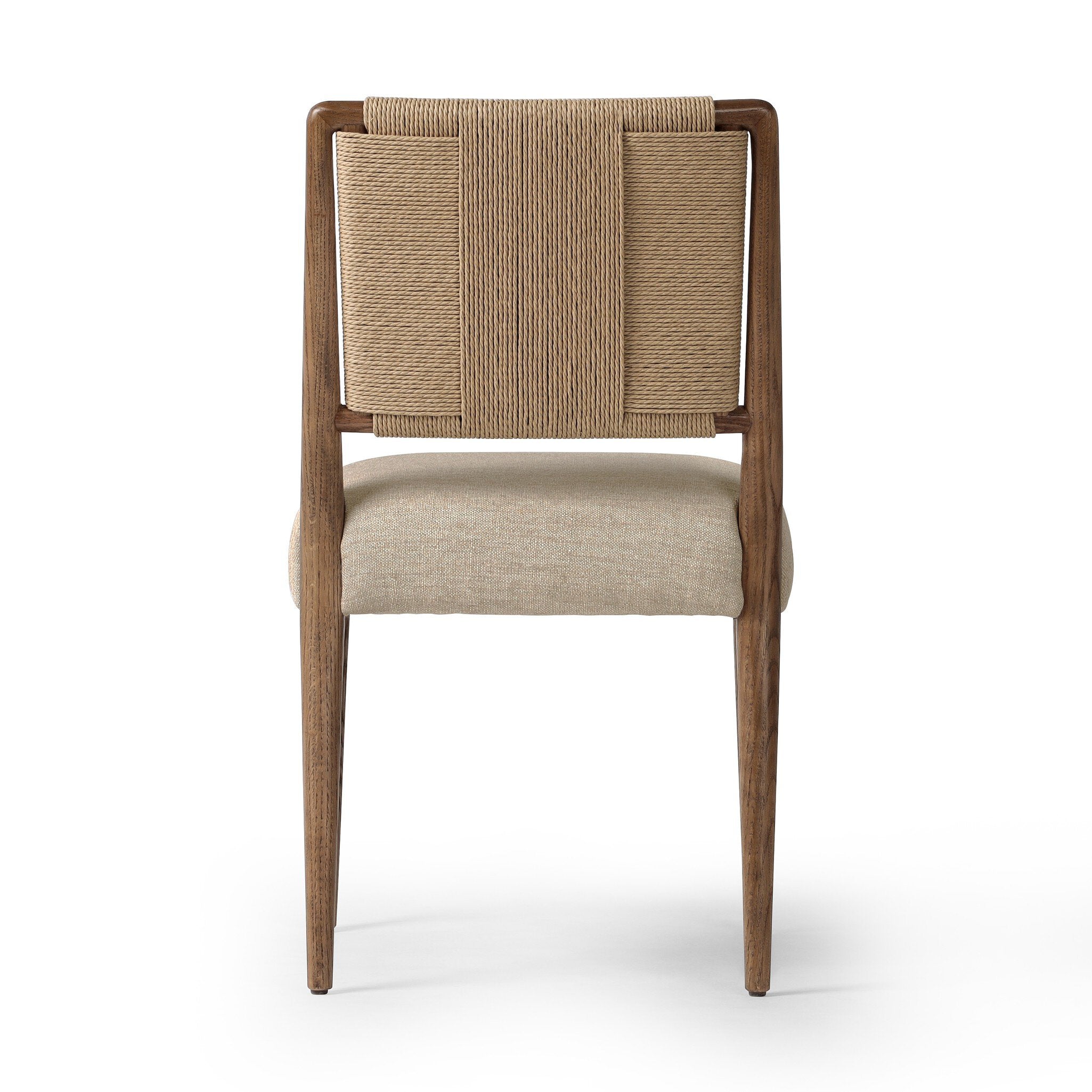 Rothler Dining Chair in Tan Ash, back view showing woven paper cord backrest