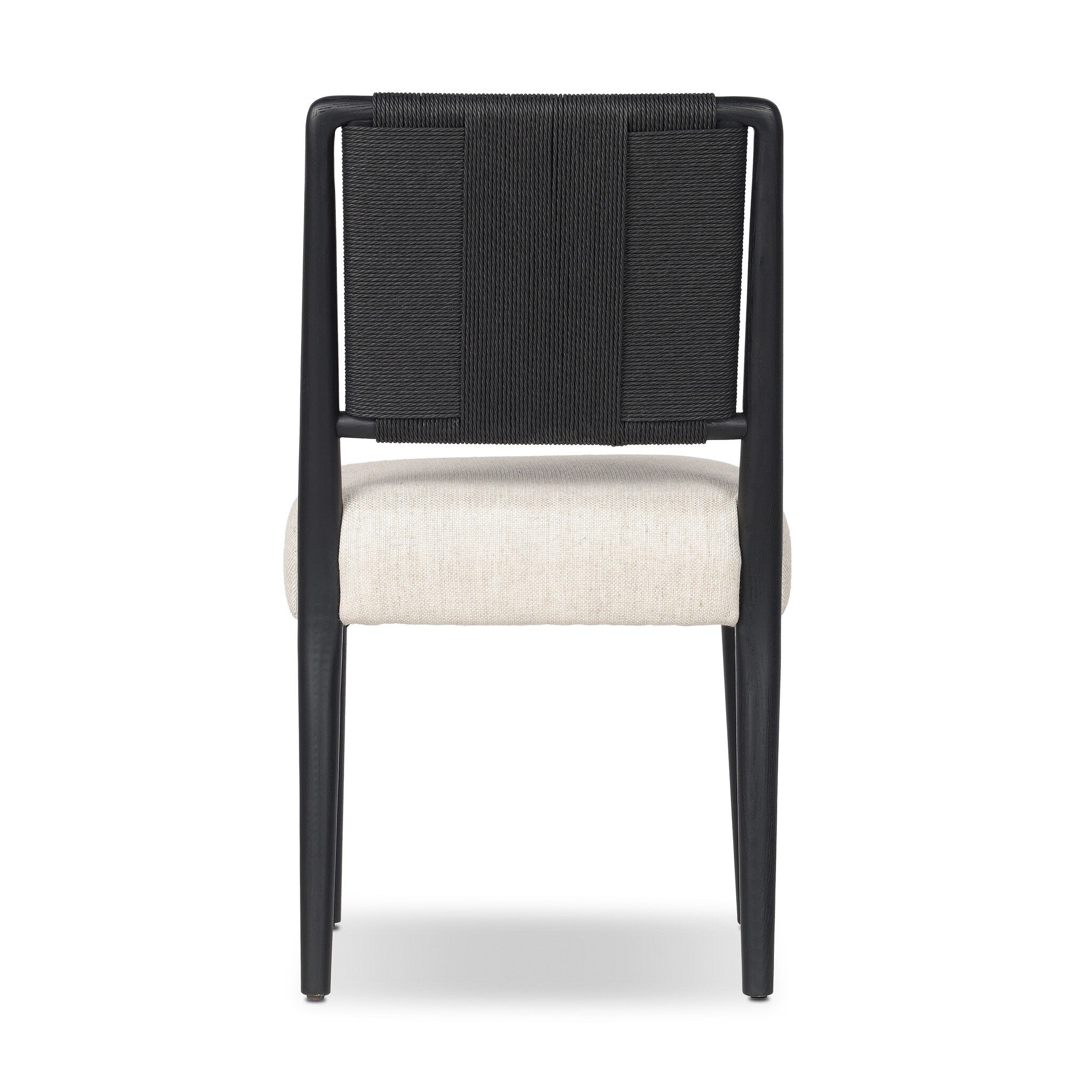 Rothler Dining Chair in Black Brushed Ash, back view showing black paper cord backrest