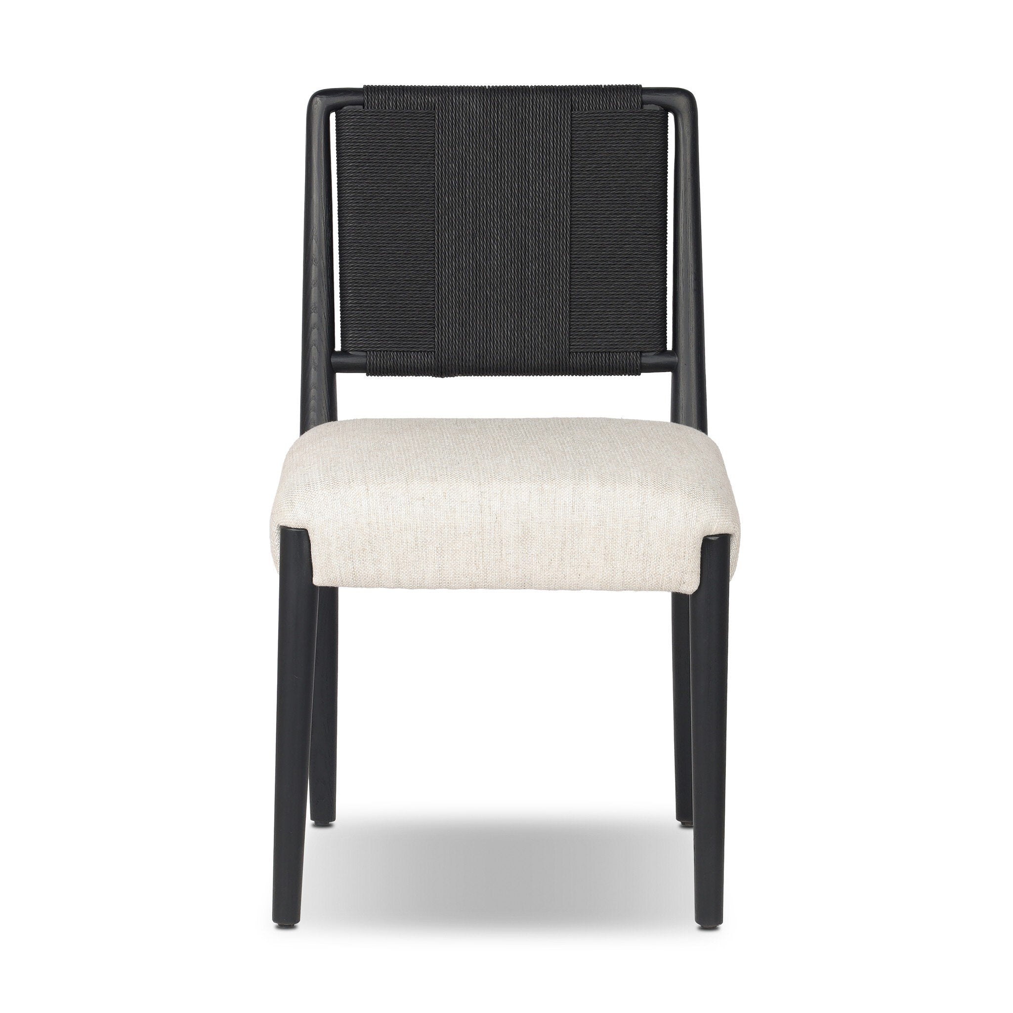 Four Hands Rothler Dining Chair in Black Brushed Ash with Essence Natural seat, front view