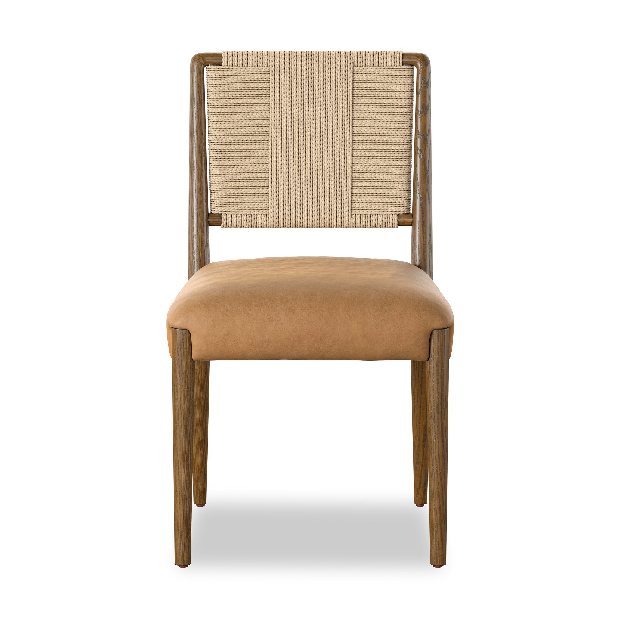 Rothler Dining Chair in Tan Ash with Maestro Camel leather seat, front view