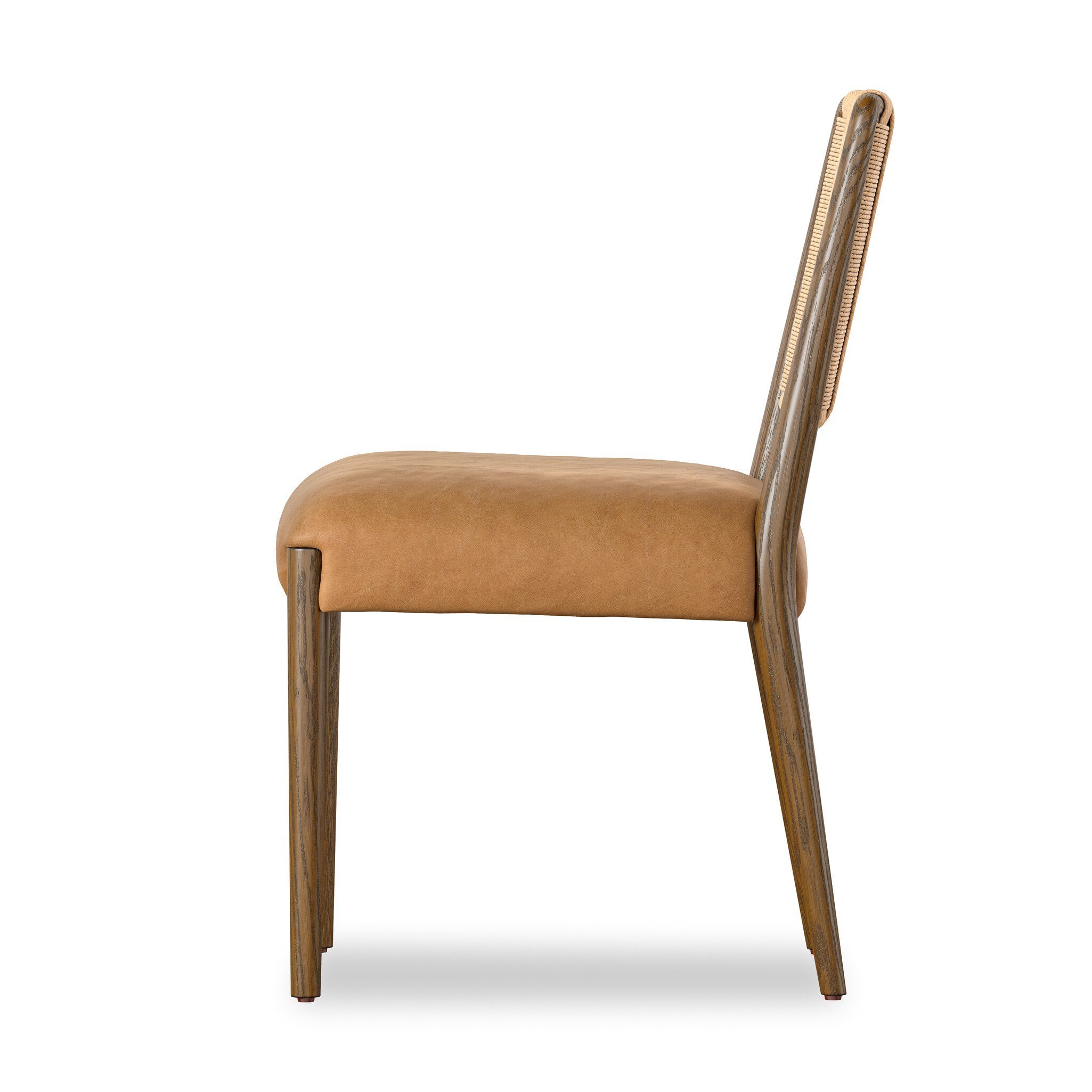 Rothler Dining Chair in Tan Ash with Maestro Camel leather seat, side profile