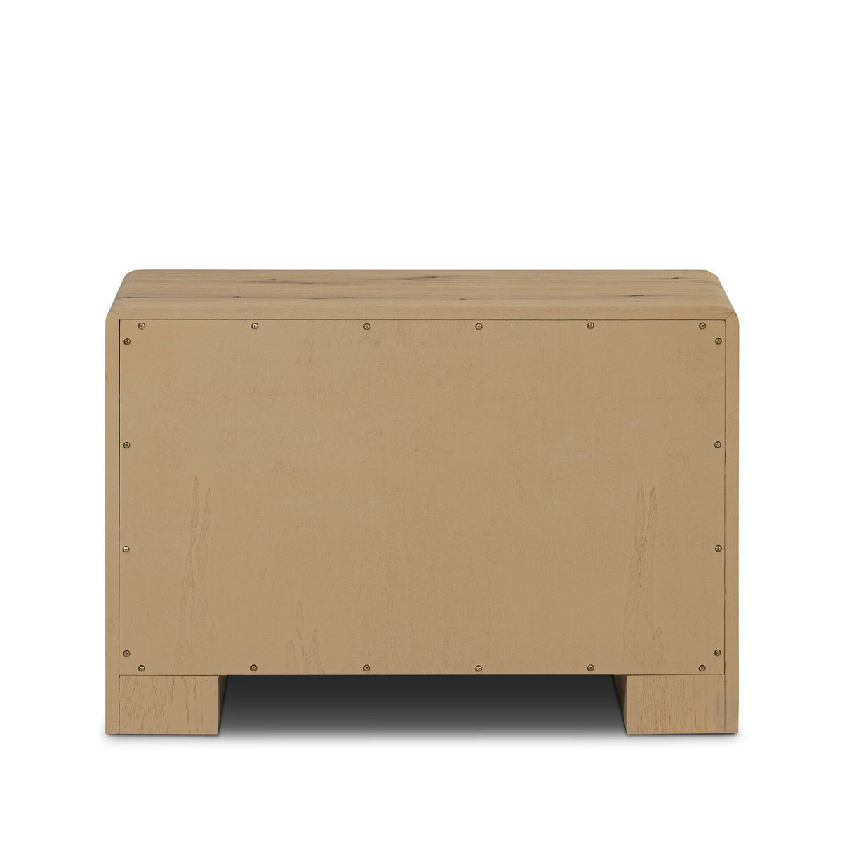 Back of the Eden Nightstand showing the recessed plinth base